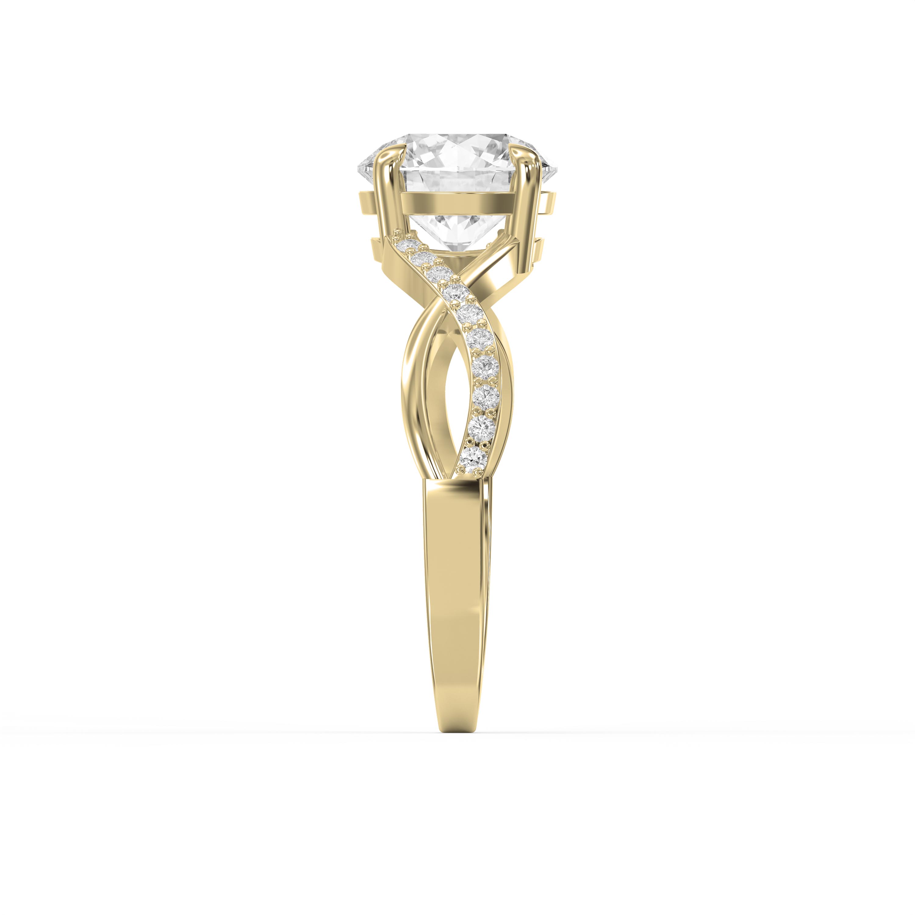 Round Brilliant Cut Side Stone Engagement Ring with Twisted Infinity Pavé Ring  | Lab - Grown & Natural