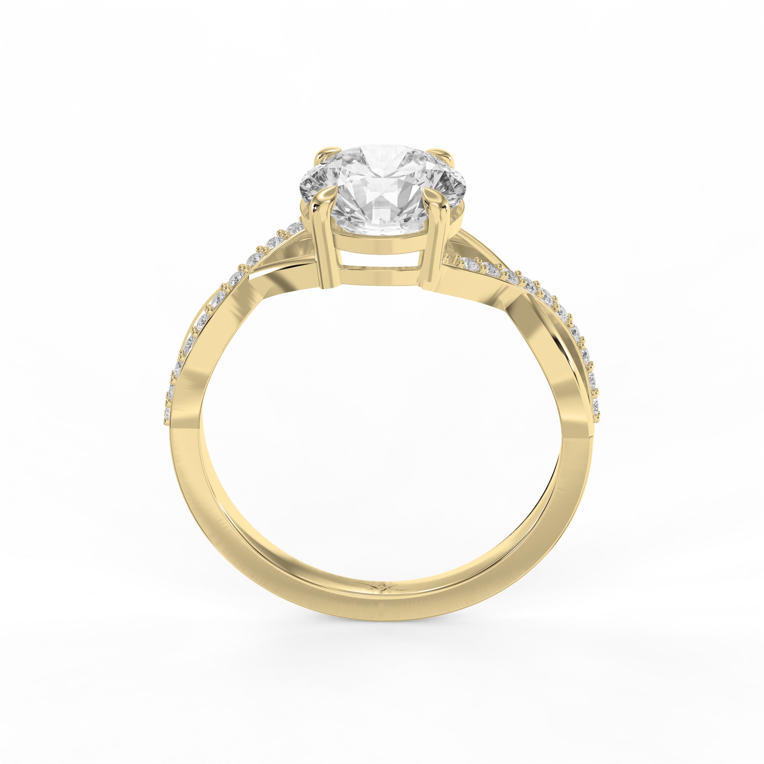 Round Brilliant Cut Side Stone Engagement Ring with Twisted Infinity Pavé Ring  | Lab - Grown & Natural