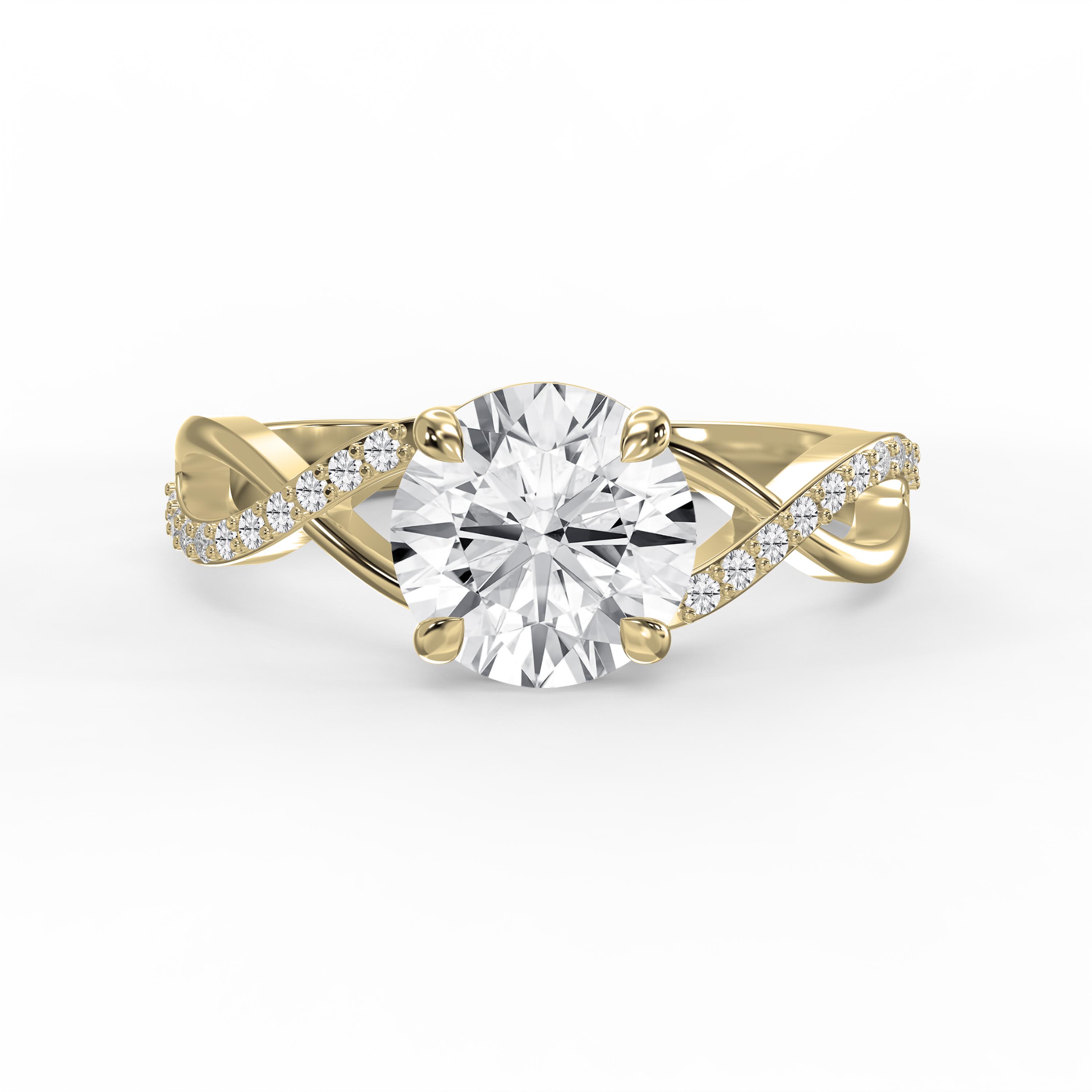 Round Brilliant Cut Side Stone Engagement Ring with Twisted Infinity Pavé Ring  | Lab - Grown & Natural