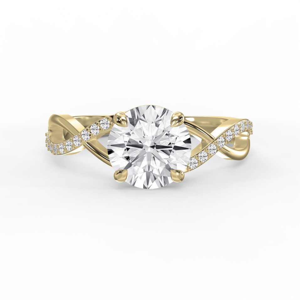 Round Brilliant Cut Side Stone Engagement Ring with Twisted Infinity Pavé Ring  | Lab - Grown & Natural