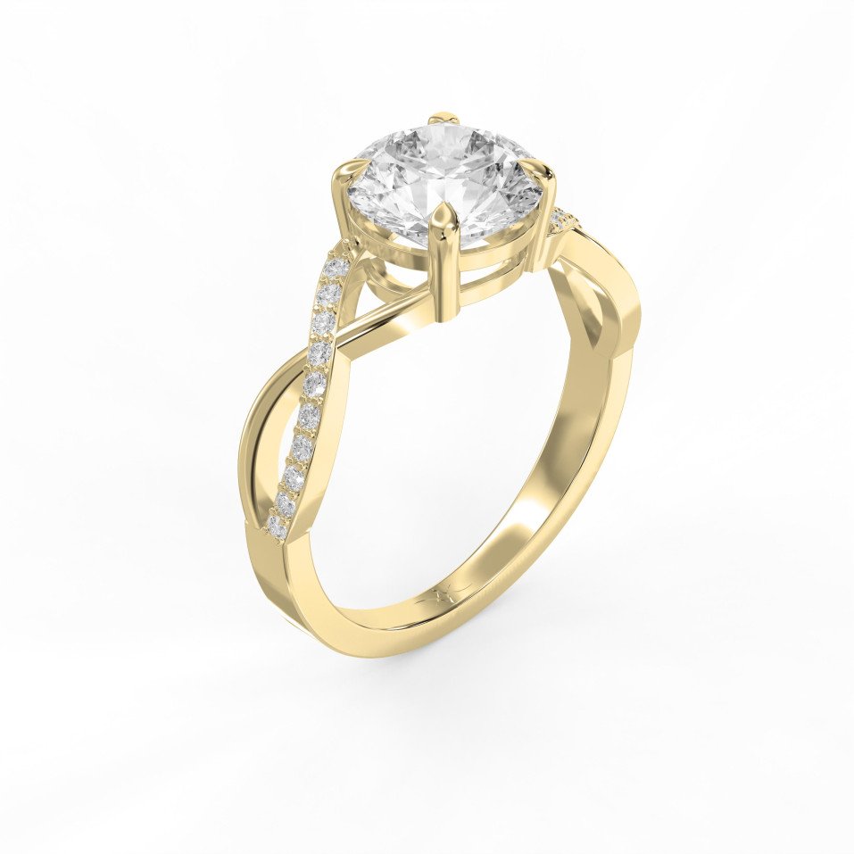 Round Brilliant Cut Side Stone Engagement Ring with Twisted Infinity Pavé Ring  | Lab - Grown & Natural