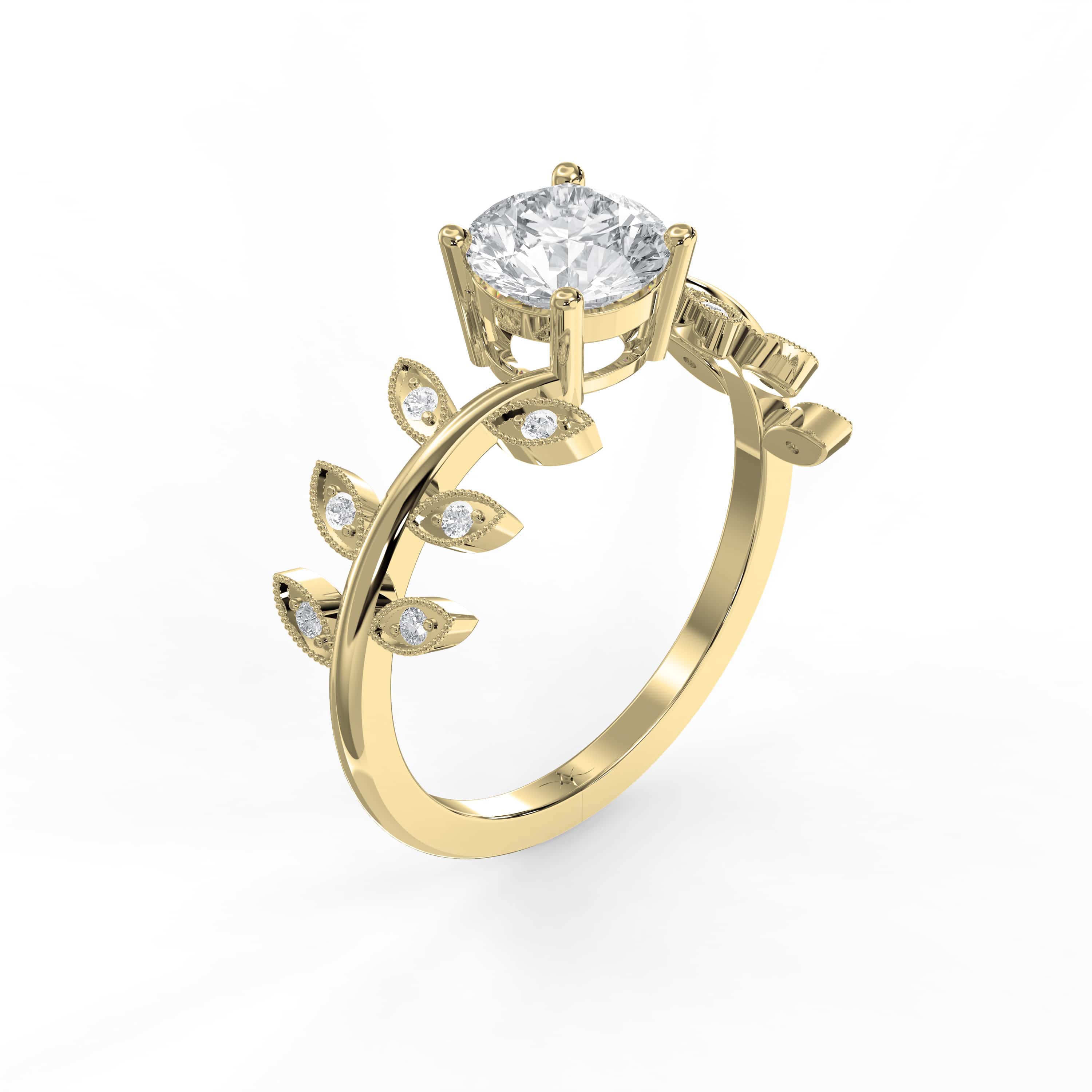 Whispering Leaves Design Vintage Ring – Choose Lab Grown & Natural Diamonds