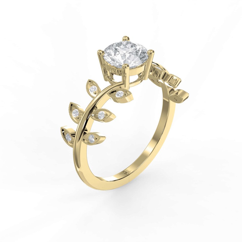 Whispering Leaves Design Vintage Ring – Choose Lab Grown & Natural Diamonds