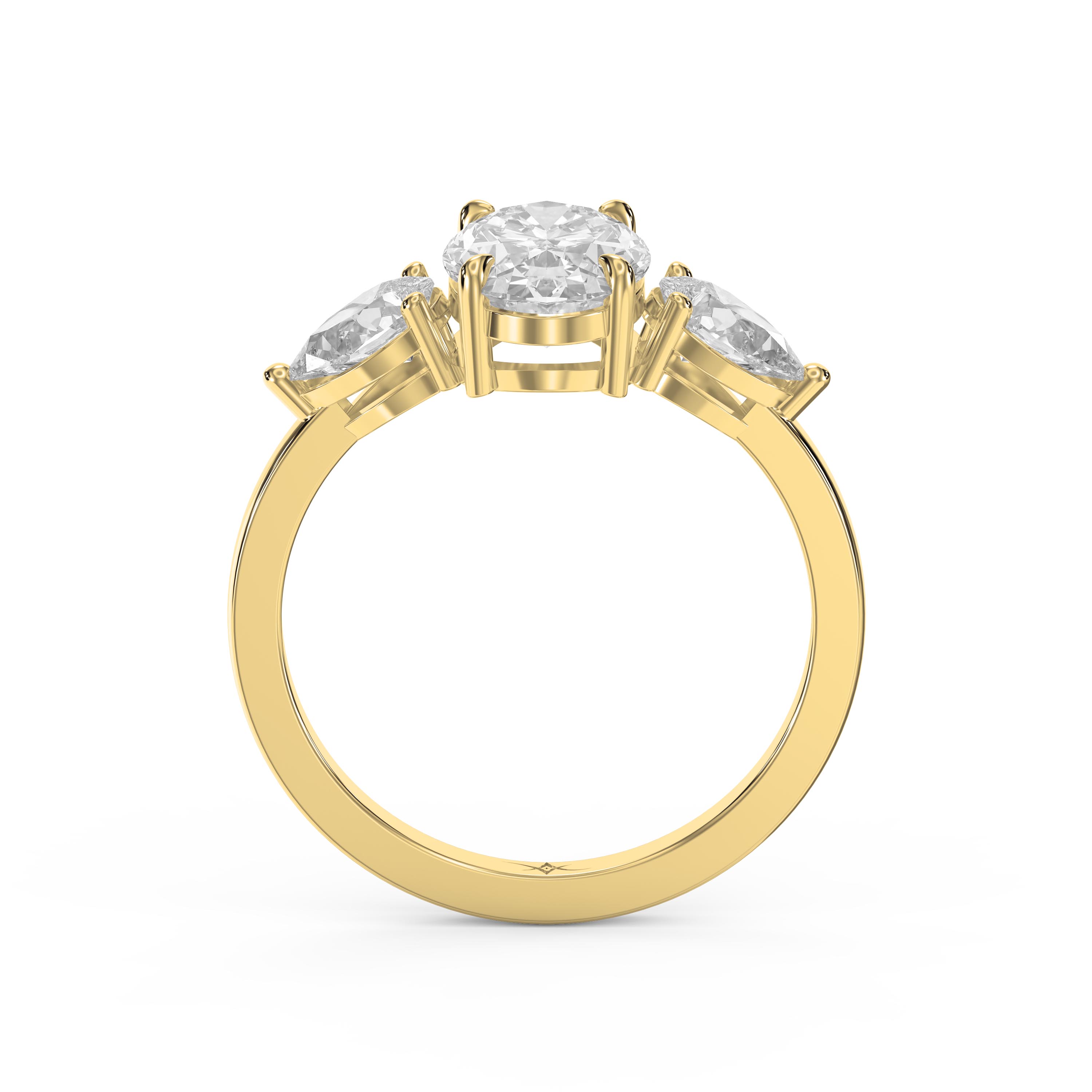 Elegant Three-Stone Engagement Ring with Pear Diamond Side Stones | Custom Center Stone Shape in Lab or Natural Diamonds – Valam Design