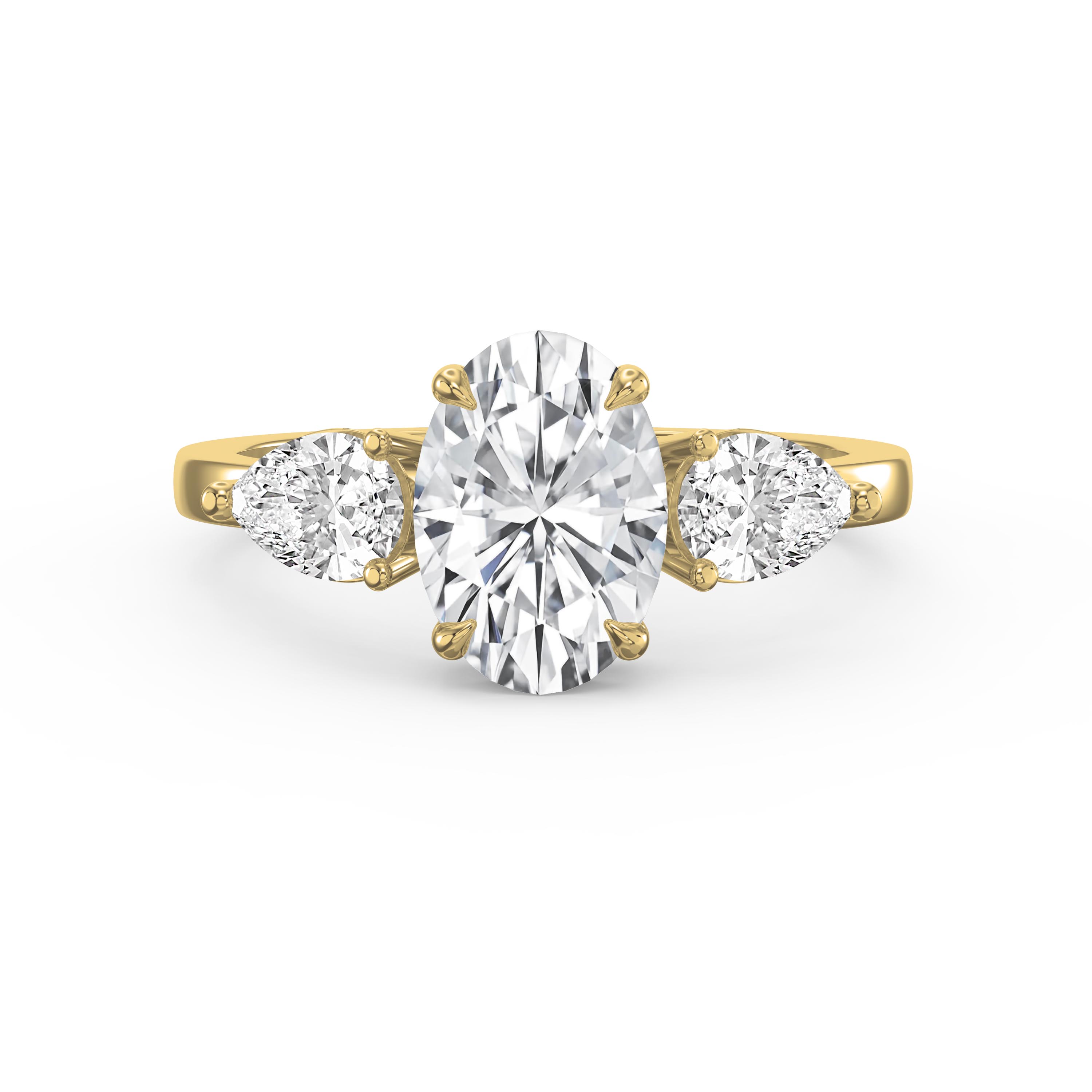 Elegant Three-Stone Engagement Ring with Pear Diamond Side Stones | Custom Center Stone Shape in Lab or Natural Diamonds – Valam Design
