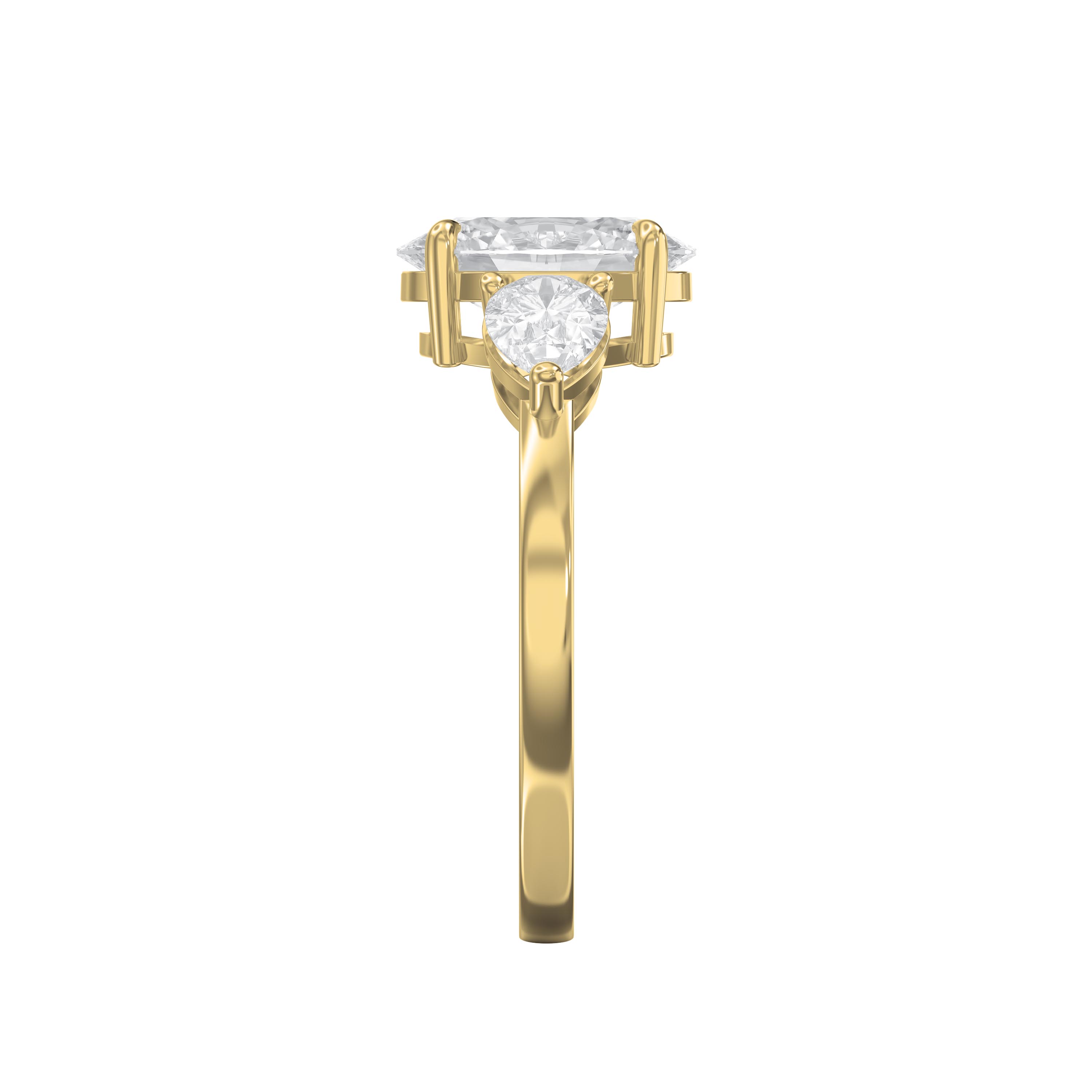 Elegant Three-Stone Engagement Ring with Pear Diamond Side Stones | Custom Center Stone Shape in Lab or Natural Diamonds – Valam Design