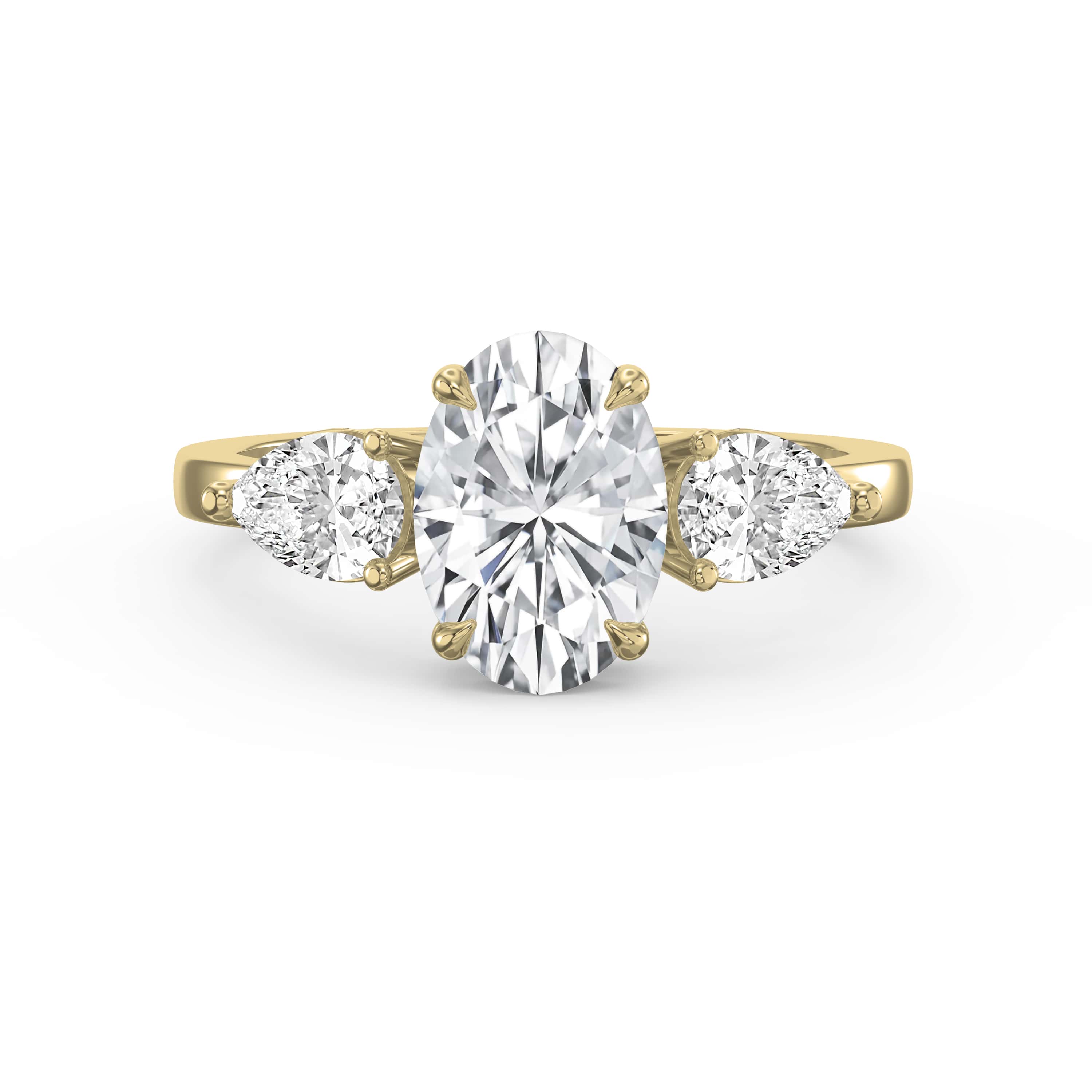 Three-Stone Center Diamond Ring Customizable with All Shapes Lab-grown & Natural.