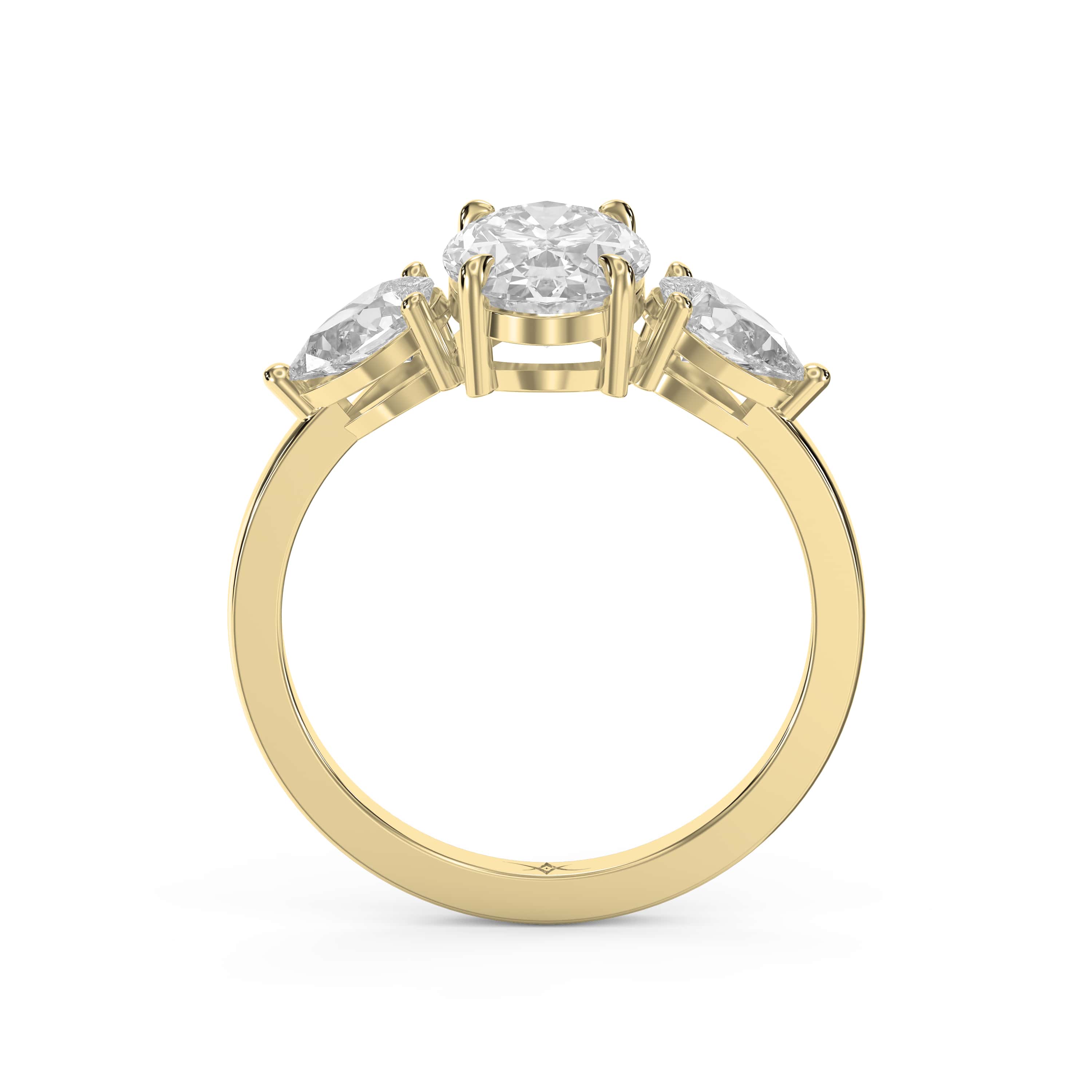 Three-Stone Center Diamond Ring Customizable with All Shapes Lab-grown & Natural.