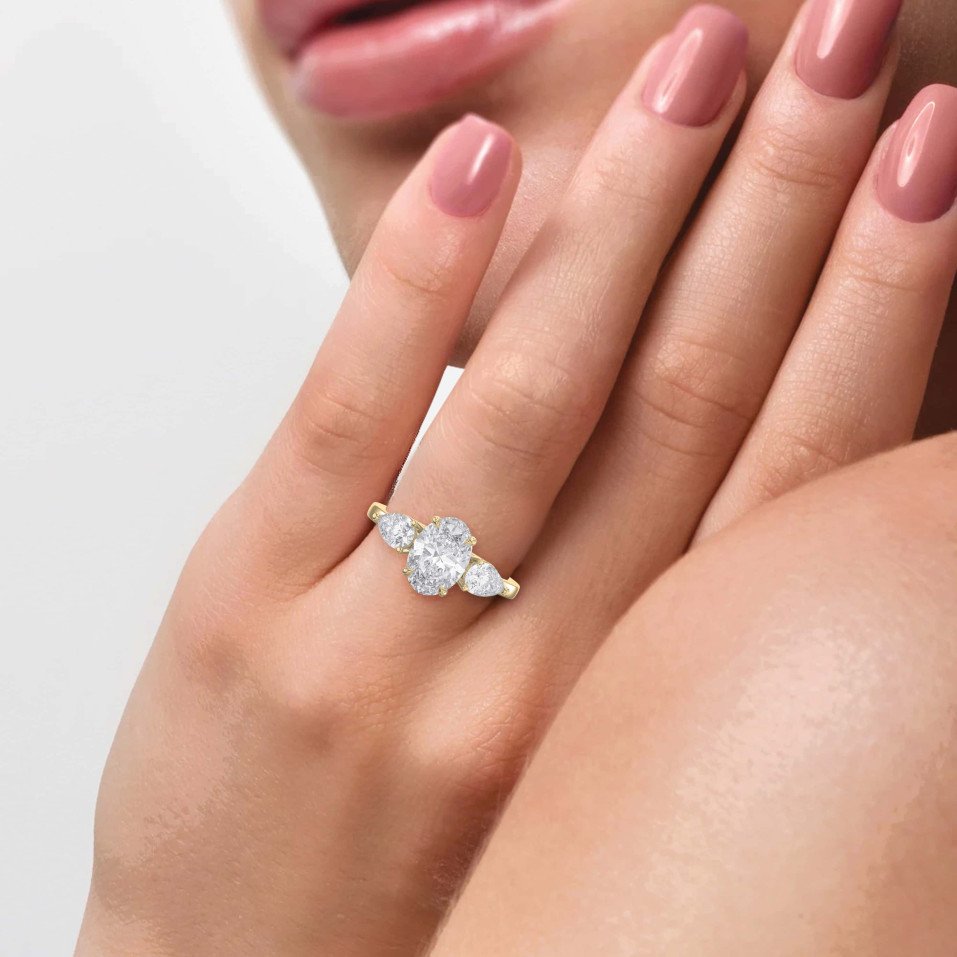 Three-Stone Center Diamond Ring Customizable with All Shapes Lab-grown & Natural.