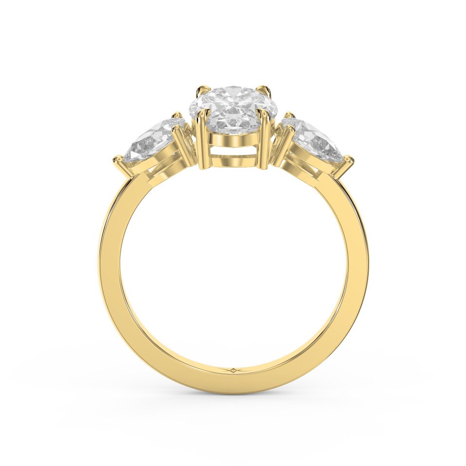 Elegant Three-Stone Engagement Ring with Pear Diamond Side Stones | Custom Center Stone Shape in Lab or Natural Diamonds – Valam Design