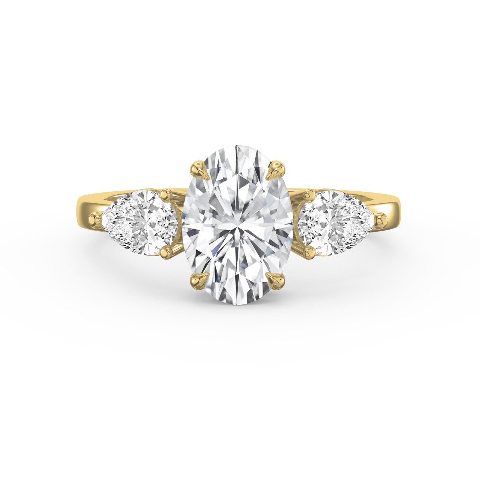 Elegant Three-Stone Engagement Ring with Pear Diamond Side Stones | Custom Center Stone Shape in Lab or Natural Diamonds – Valam Design