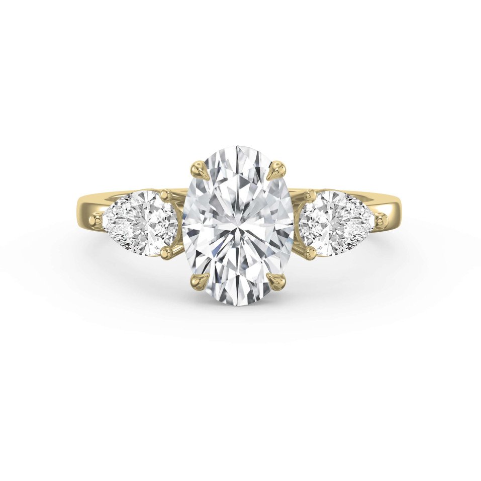 Three-Stone Center Diamond Ring Customizable with All Shapes Lab-grown & Natural.