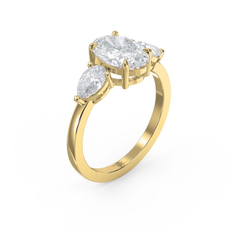 Elegant Three-Stone Engagement Ring with Pear Diamond Side Stones | Custom Center Stone Shape in Lab or Natural Diamonds – Valam Design