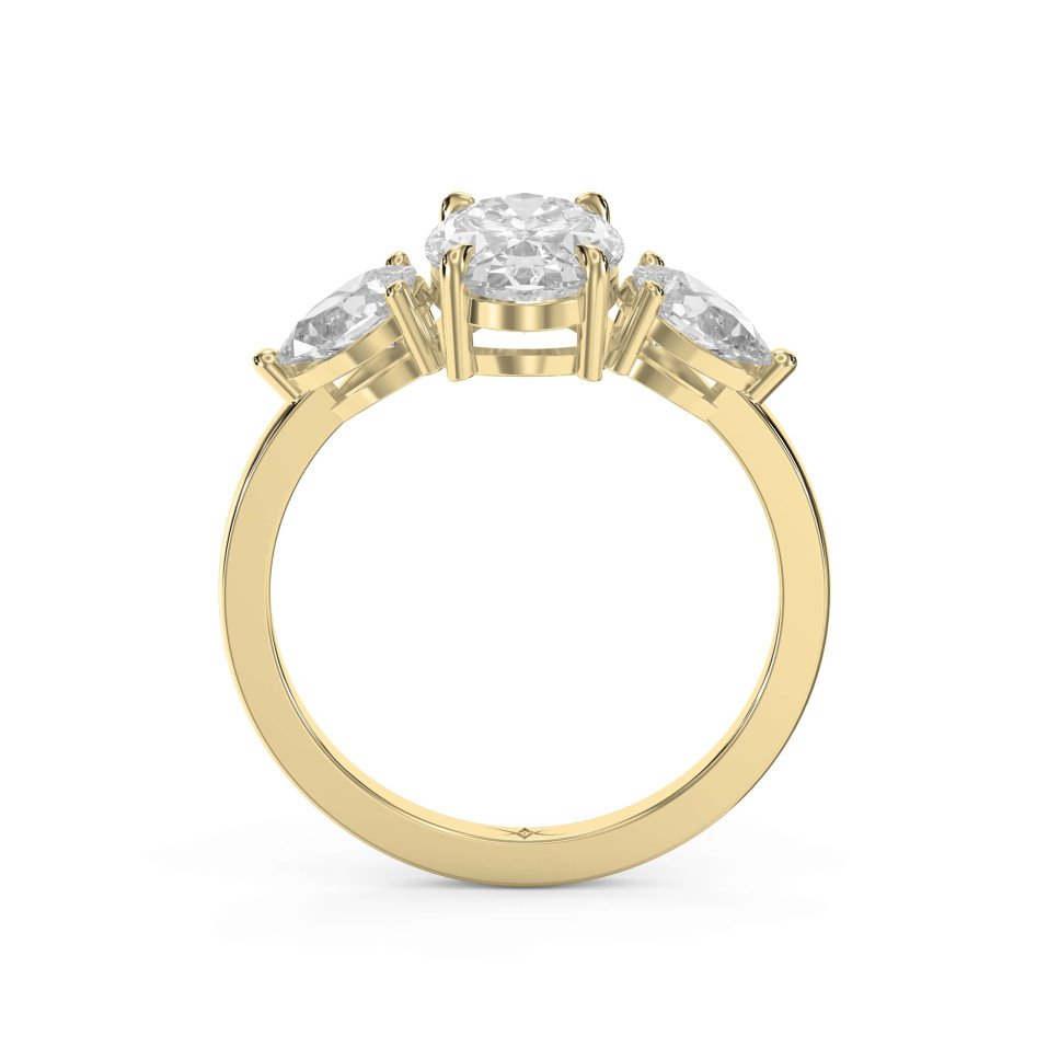 Three-Stone Center Diamond Ring Customizable with All Shapes Lab-grown & Natural.