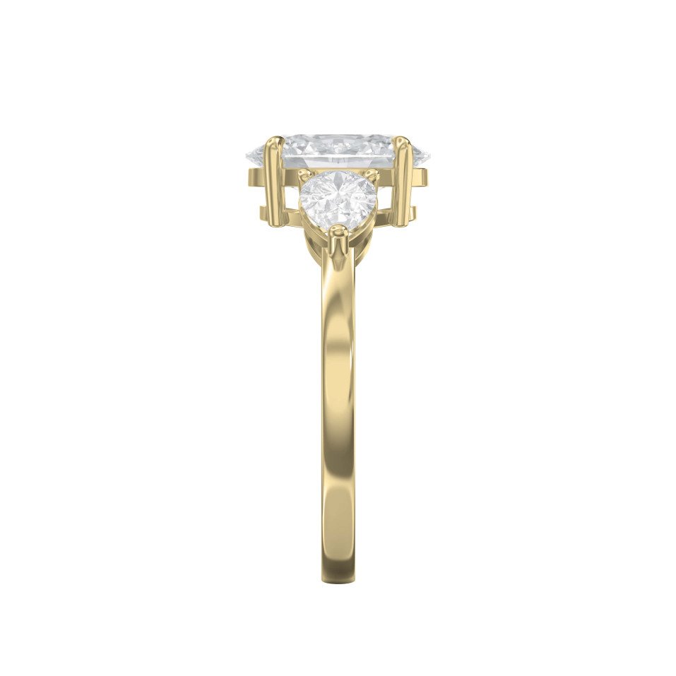 Three-Stone Center Diamond Ring Customizable with All Shapes Lab-grown & Natural.