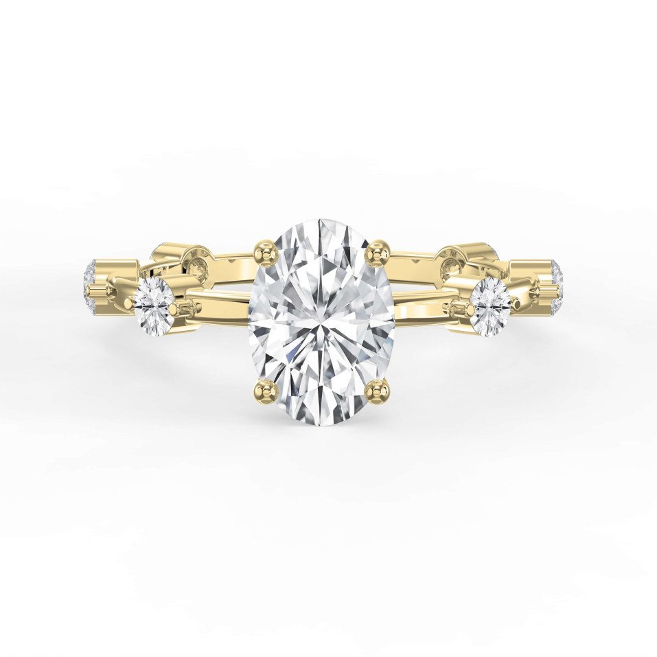 Customizable Multi-Stone Engagement Ring Featuring a Large Center Diamond with Bar & Prong Accent Setting
