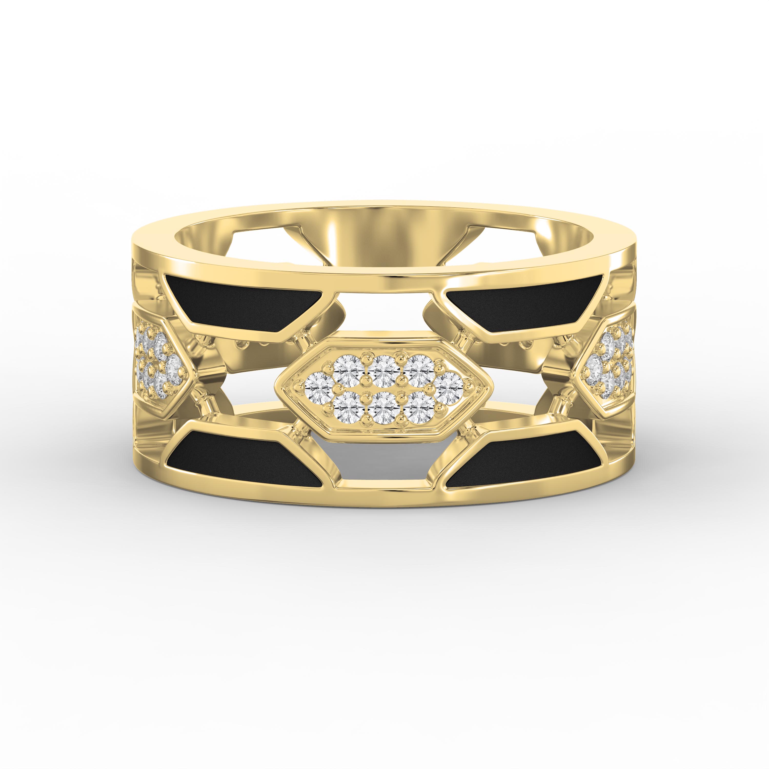 Geometric Diamond Cluster Band Ring with Black Enamel – Bold Modern Lab-Grown & Natural Diamond Ring