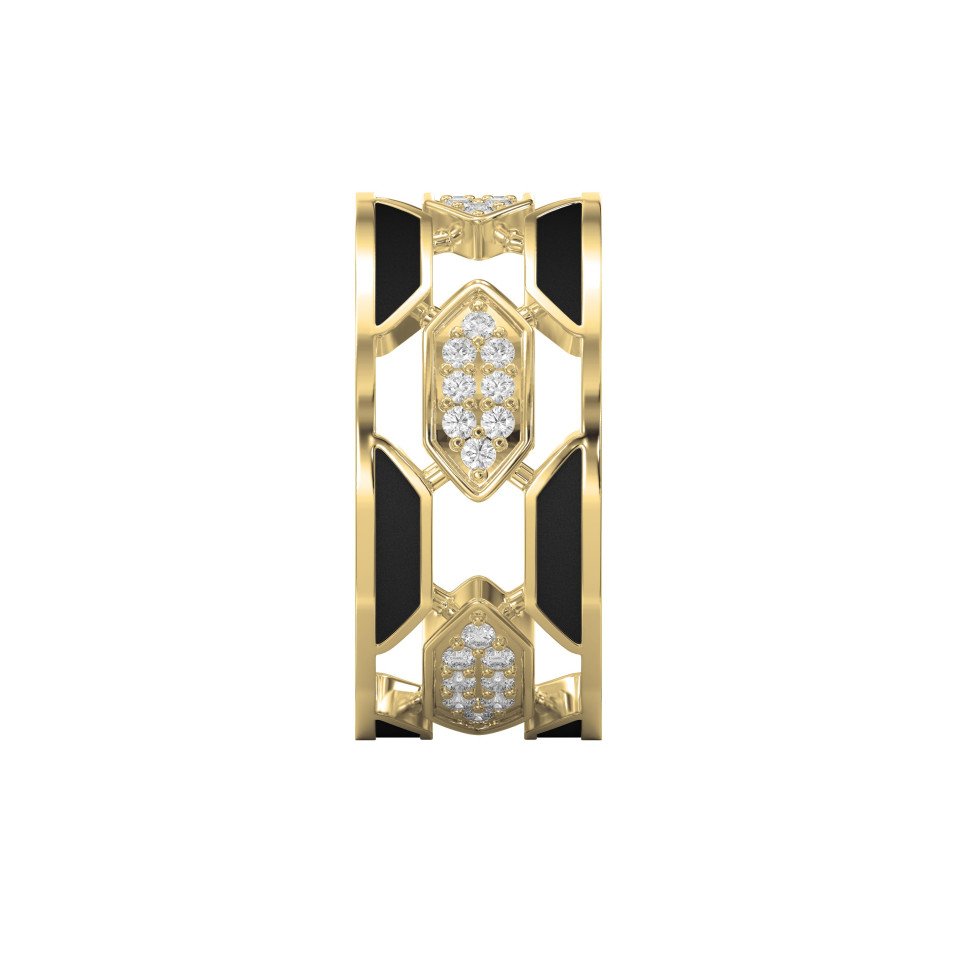 Geometric Diamond Cluster Band Ring with Black Enamel – Bold Modern Lab-Grown & Natural Diamond Ring