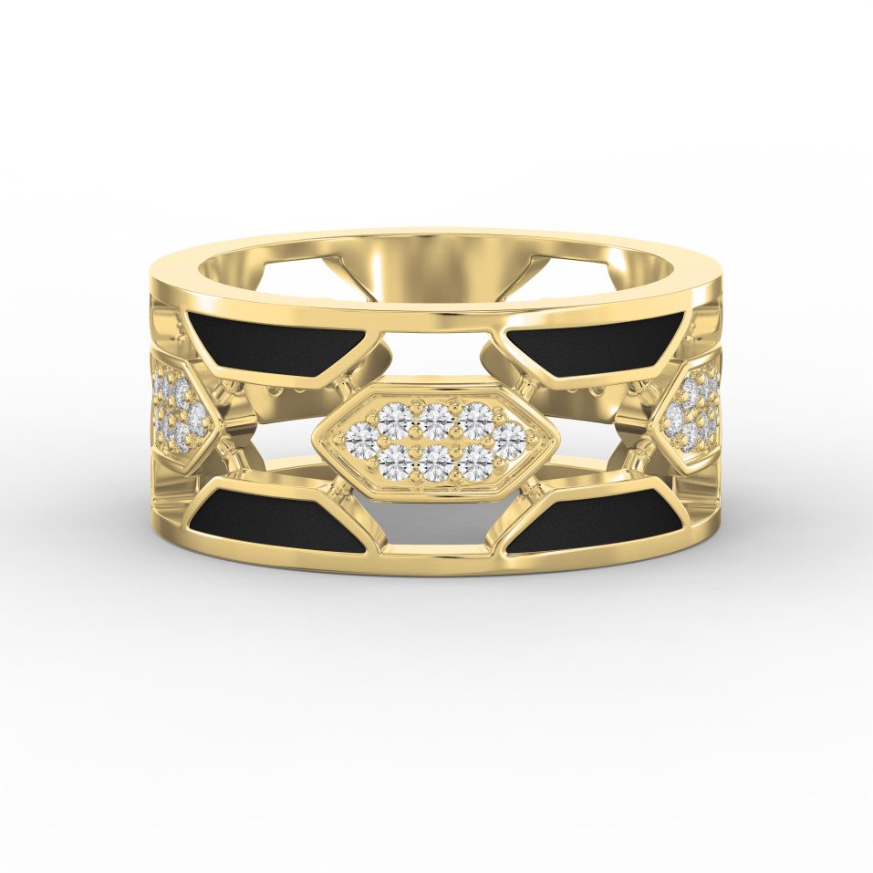 Geometric Diamond Cluster Band Ring with Black Enamel – Bold Modern Lab-Grown & Natural Diamond Ring