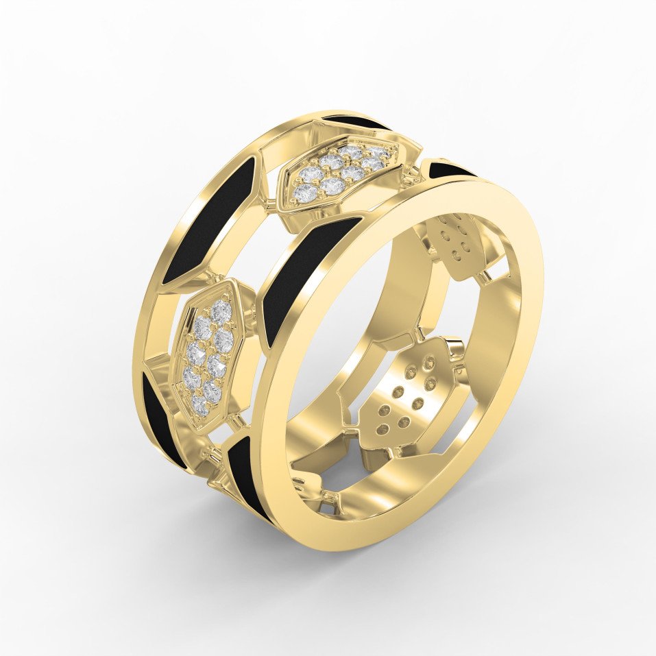 Geometric Diamond Cluster Band Ring with Black Enamel – Bold Modern Lab-Grown & Natural Diamond Ring