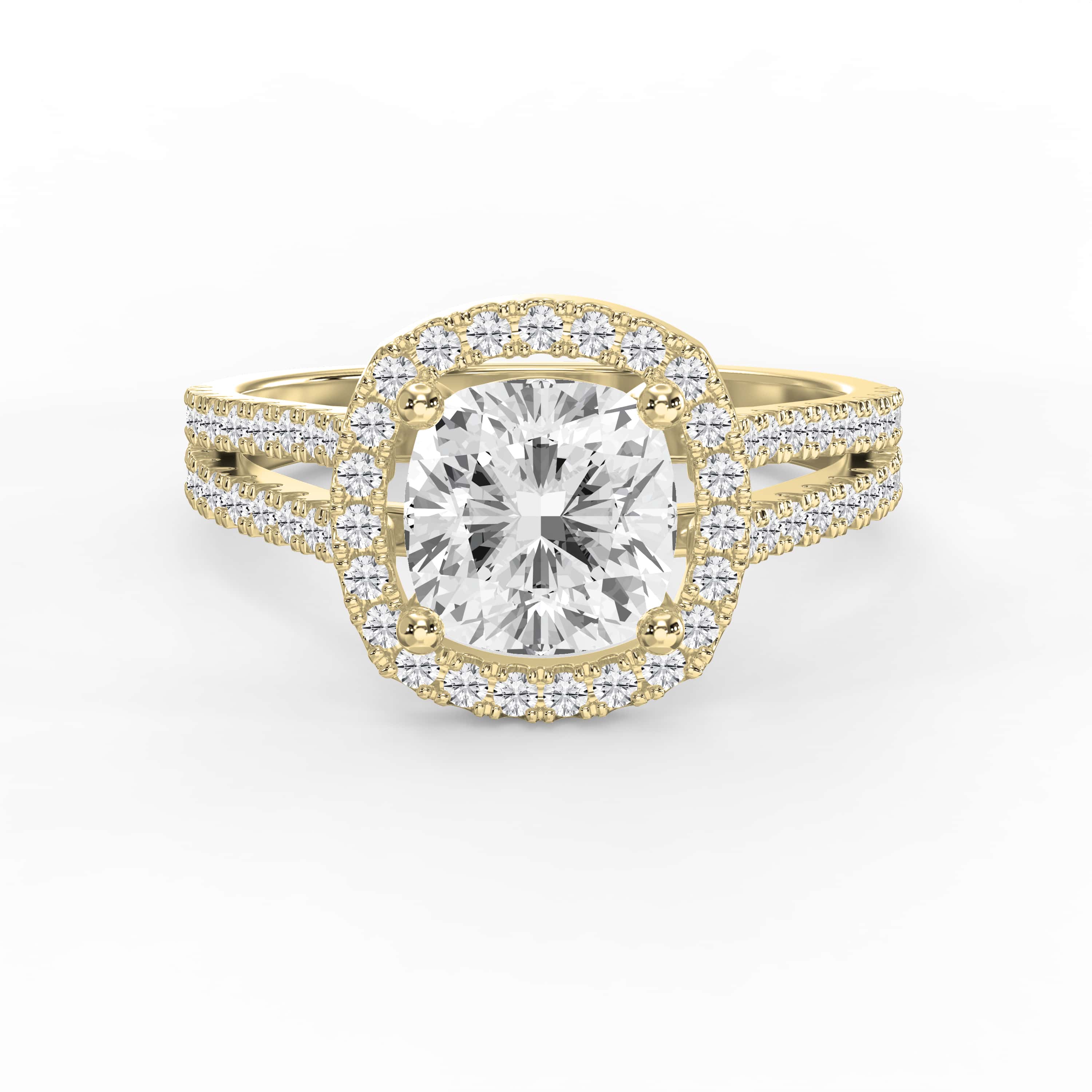 Cushion Brilliant Cut Halo Setting Engagement Ring with Side Stones