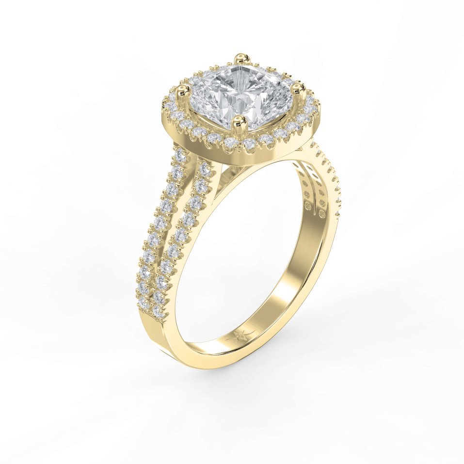 Cushion Brilliant Cut Halo Setting Engagement Ring with Side Stones