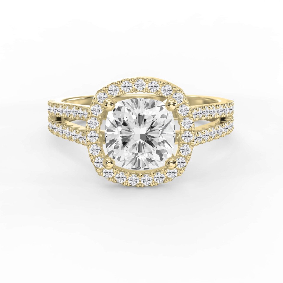 Cushion Brilliant Cut Halo Setting Engagement Ring with Side Stones
