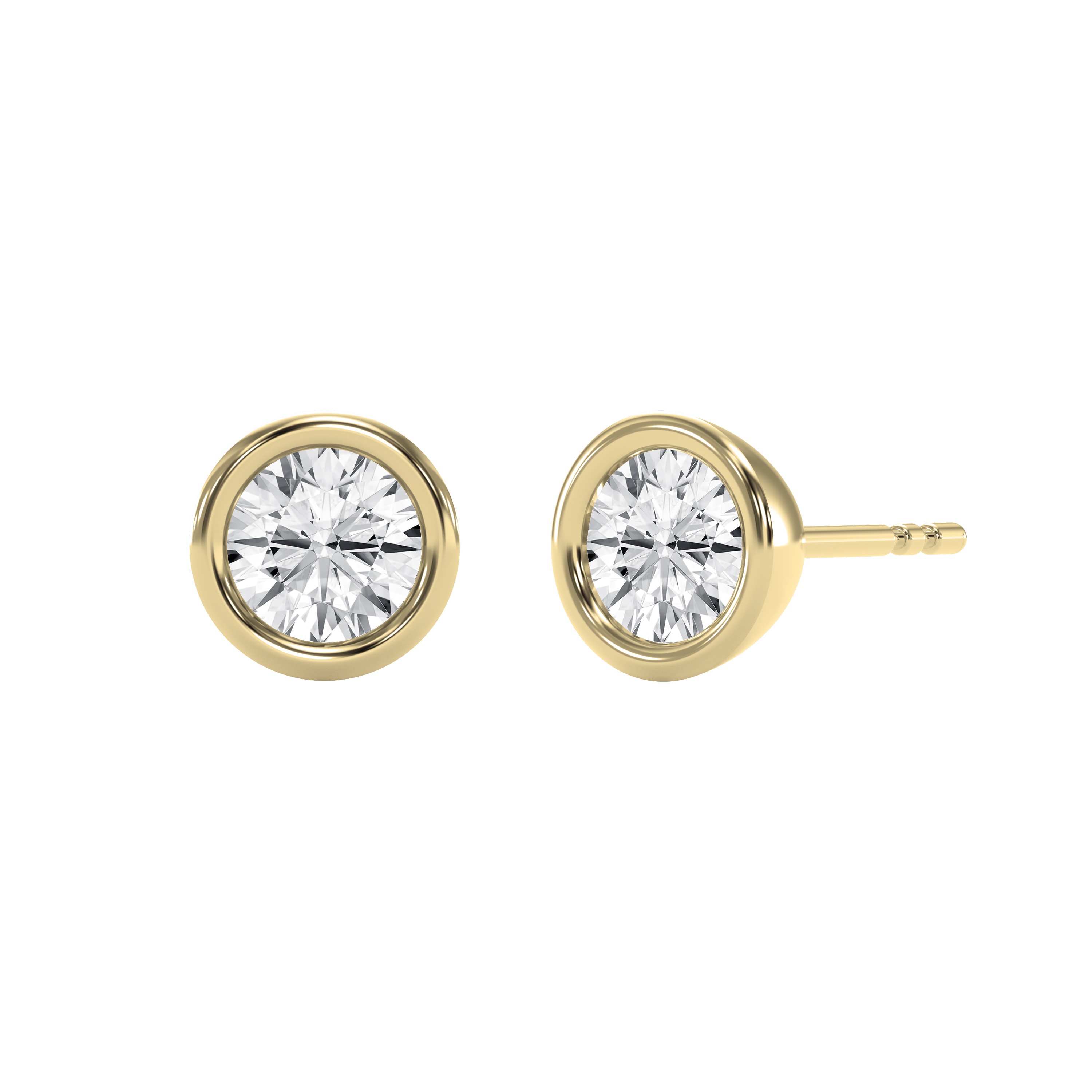 Bezel Brilliance Round Shape Earring Studs – Choose Lab Grown & Natural | Push & Screw-Back Options