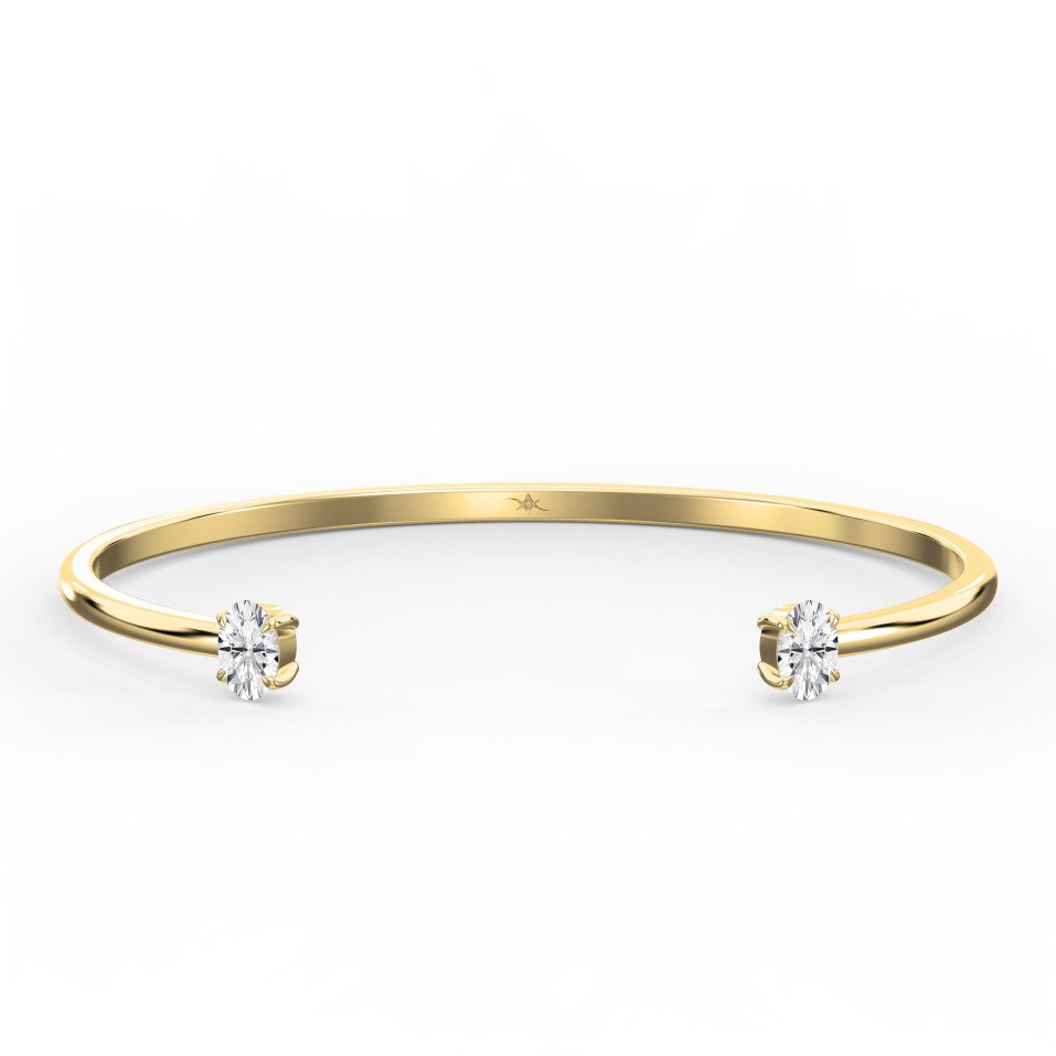 Minimalist Open Cuff Bracelet with Solitaire Oval  Diamonds – Lab-Grown & Natural Options