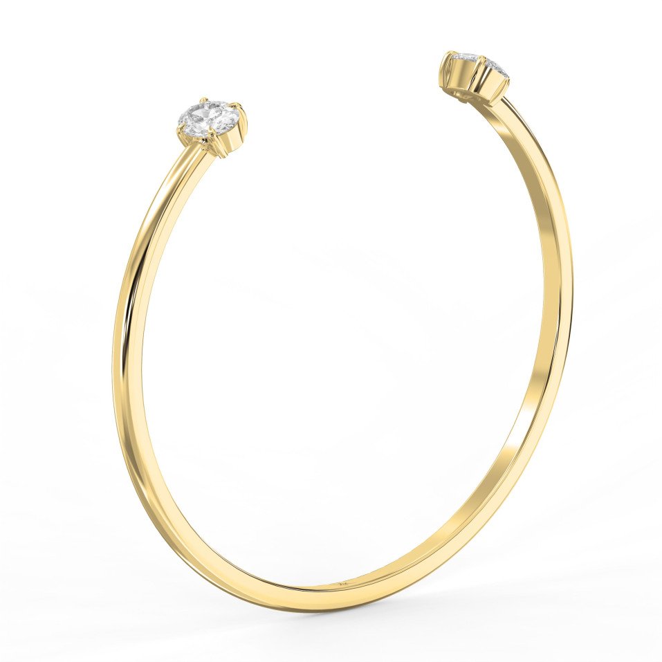 Minimalist Open Cuff Bracelet with Solitaire Oval  Diamonds – Lab-Grown & Natural Options
