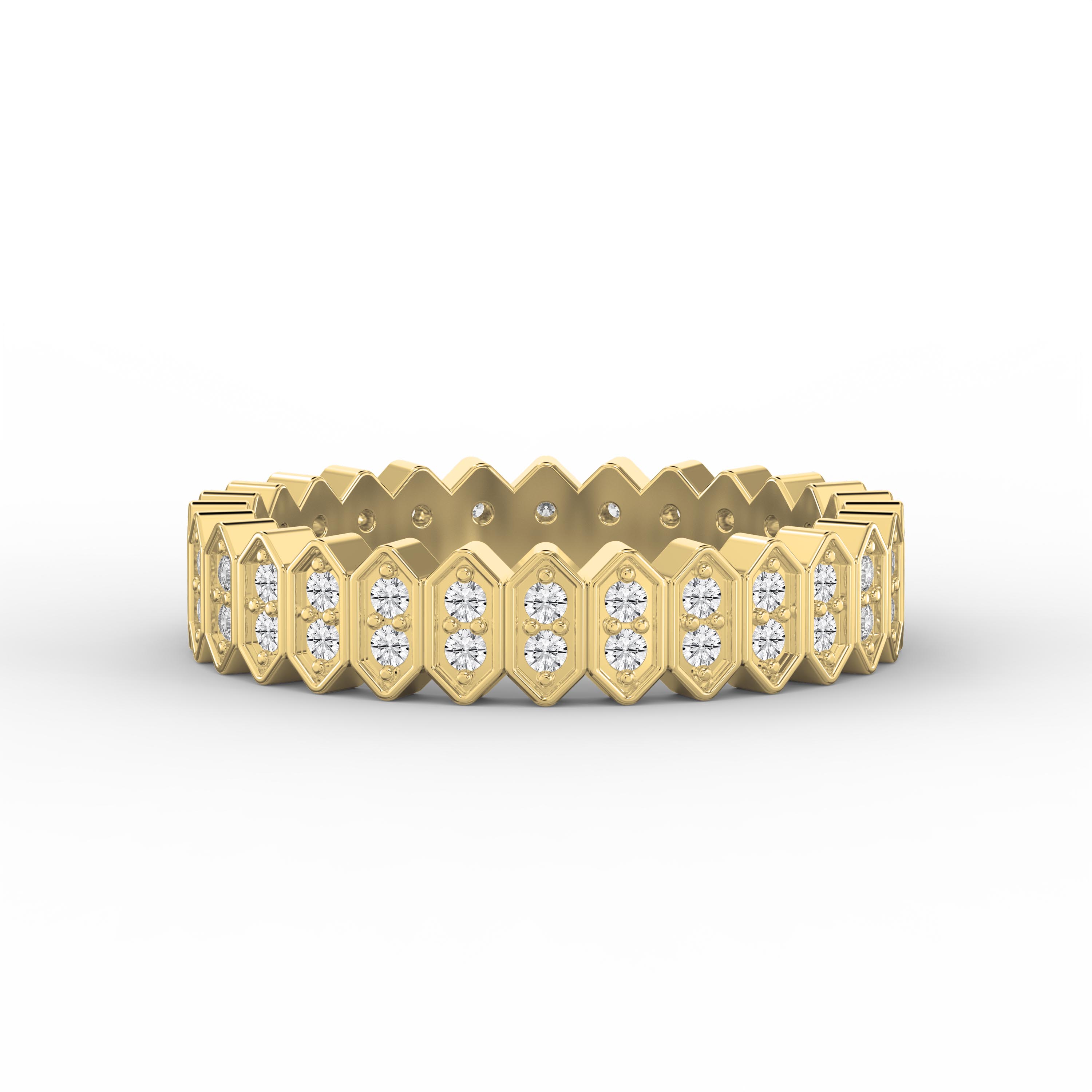 Eternal Hexagon  Round Shape Diamond Band – Marquise Motif Wedding Ring | Lab-Grown & Natural Diamonds