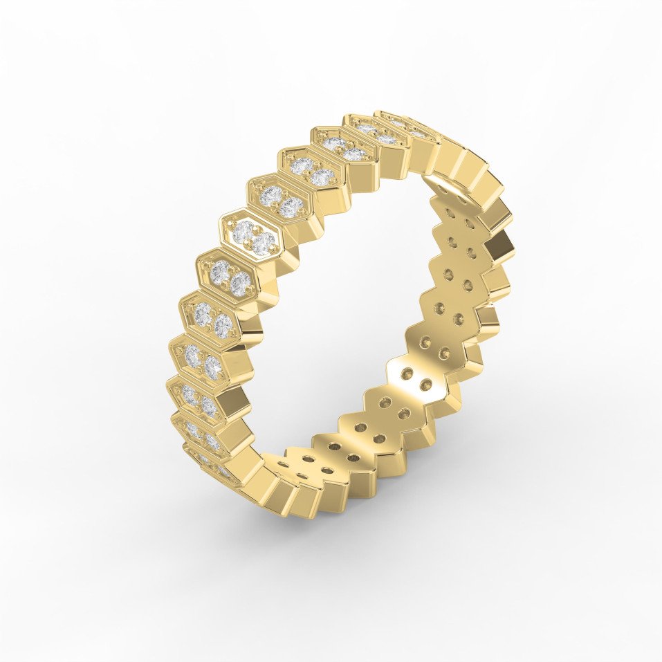 Eternal Hexagon  Round Shape Diamond Band – Marquise Motif Wedding Ring | Lab-Grown & Natural Diamonds