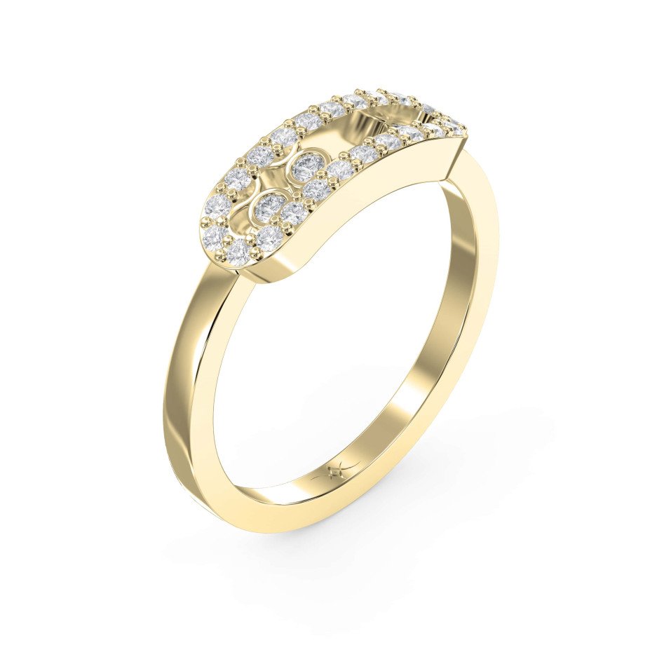 Gold Link Ring with Dancing Diamond – Lab-Grown & Natural Brilliance