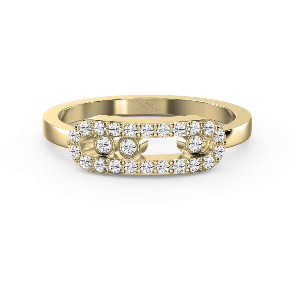 Gold Link Ring with Dancing Diamond – Lab-Grown & Natural Brilliance