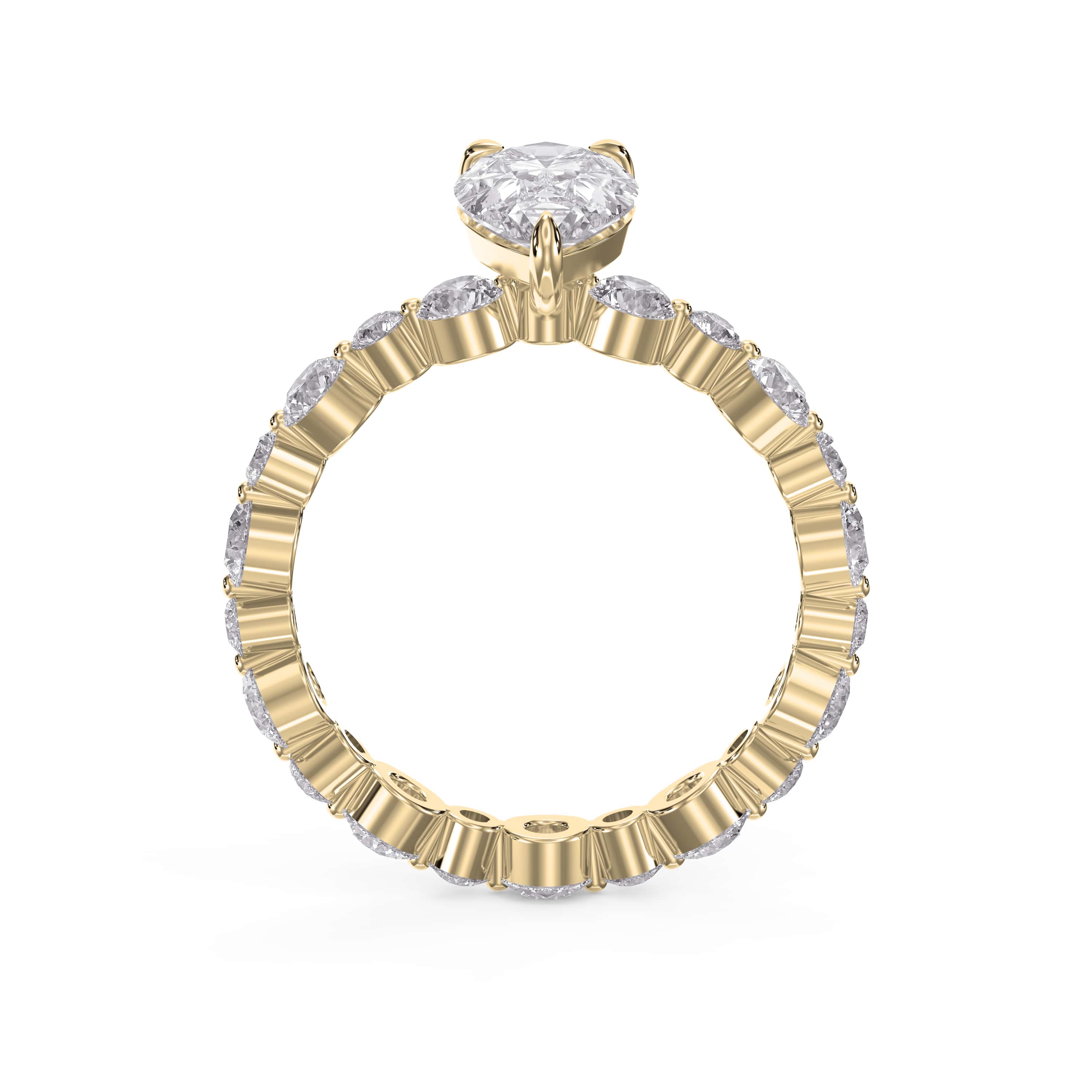 3-Rong Pear-Shaped Brilliant Cut Diamond Ring with Side Stones