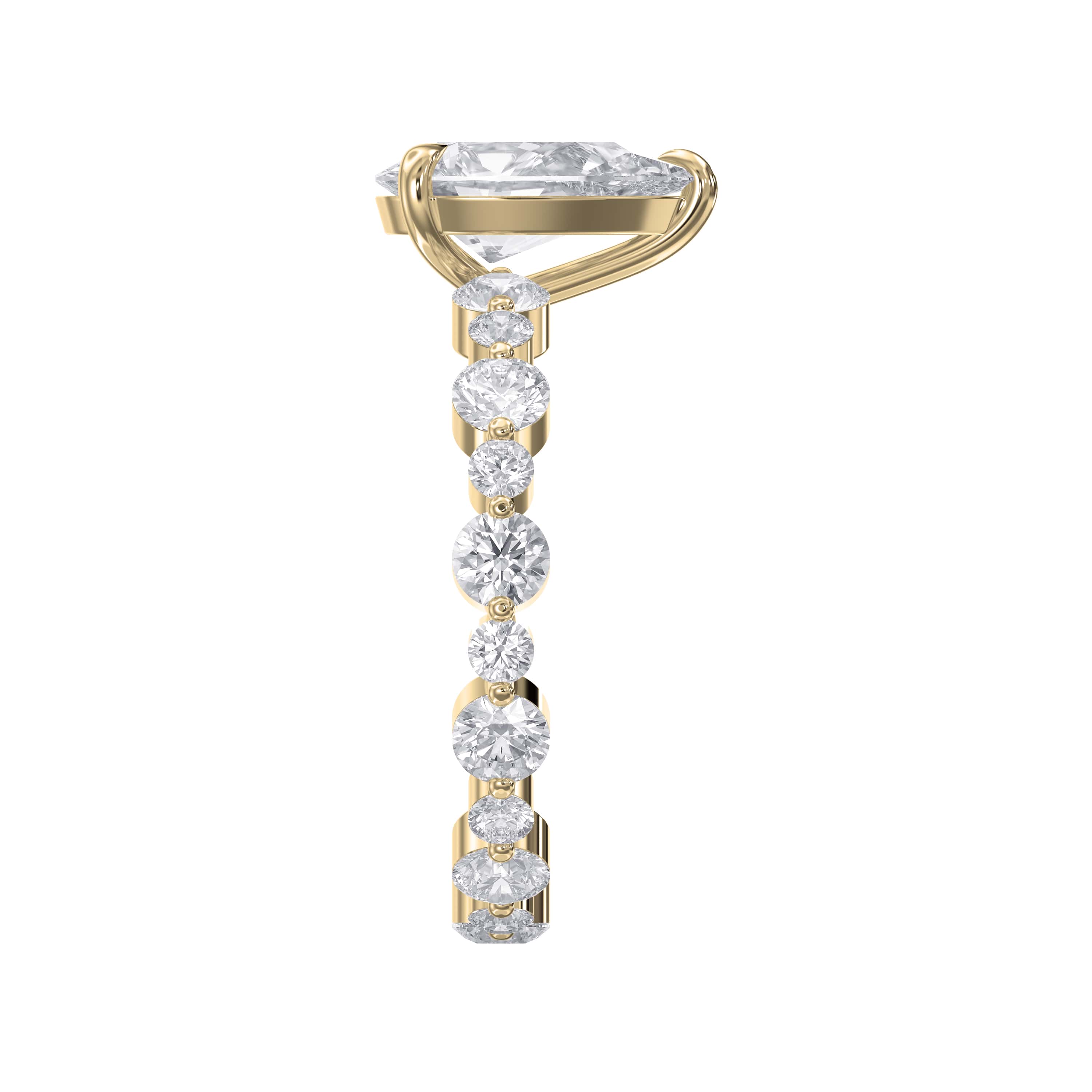 3-Rong Pear-Shaped Brilliant Cut Diamond Ring with Side Stones