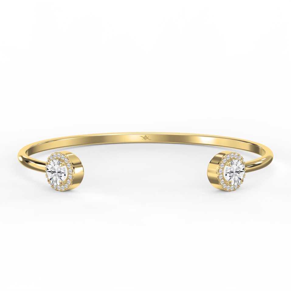 Elegant Open Cuff Bracelet with Round Halo Diamonds – Lab-Grown Diamond