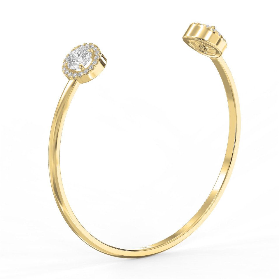 Elegant Open Cuff Bracelet with Round Halo Diamonds – Lab-Grown Diamond