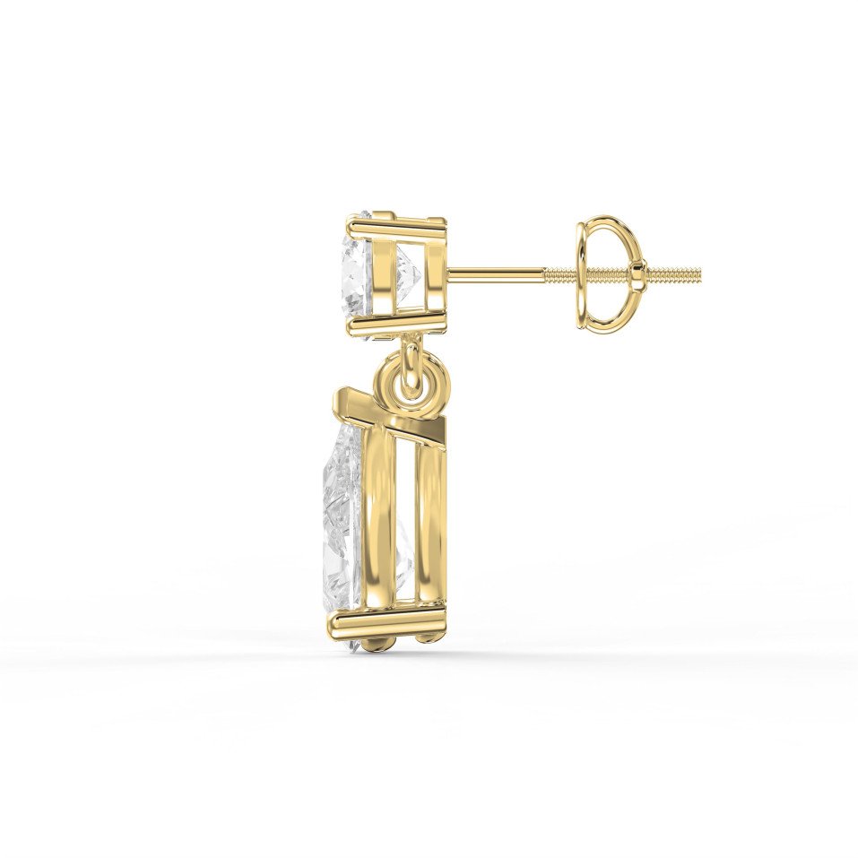 Luxury Drop Earrings – Round Brilliant & Pear Shape Diamond Duo | Choose Lab-Grown & Natural