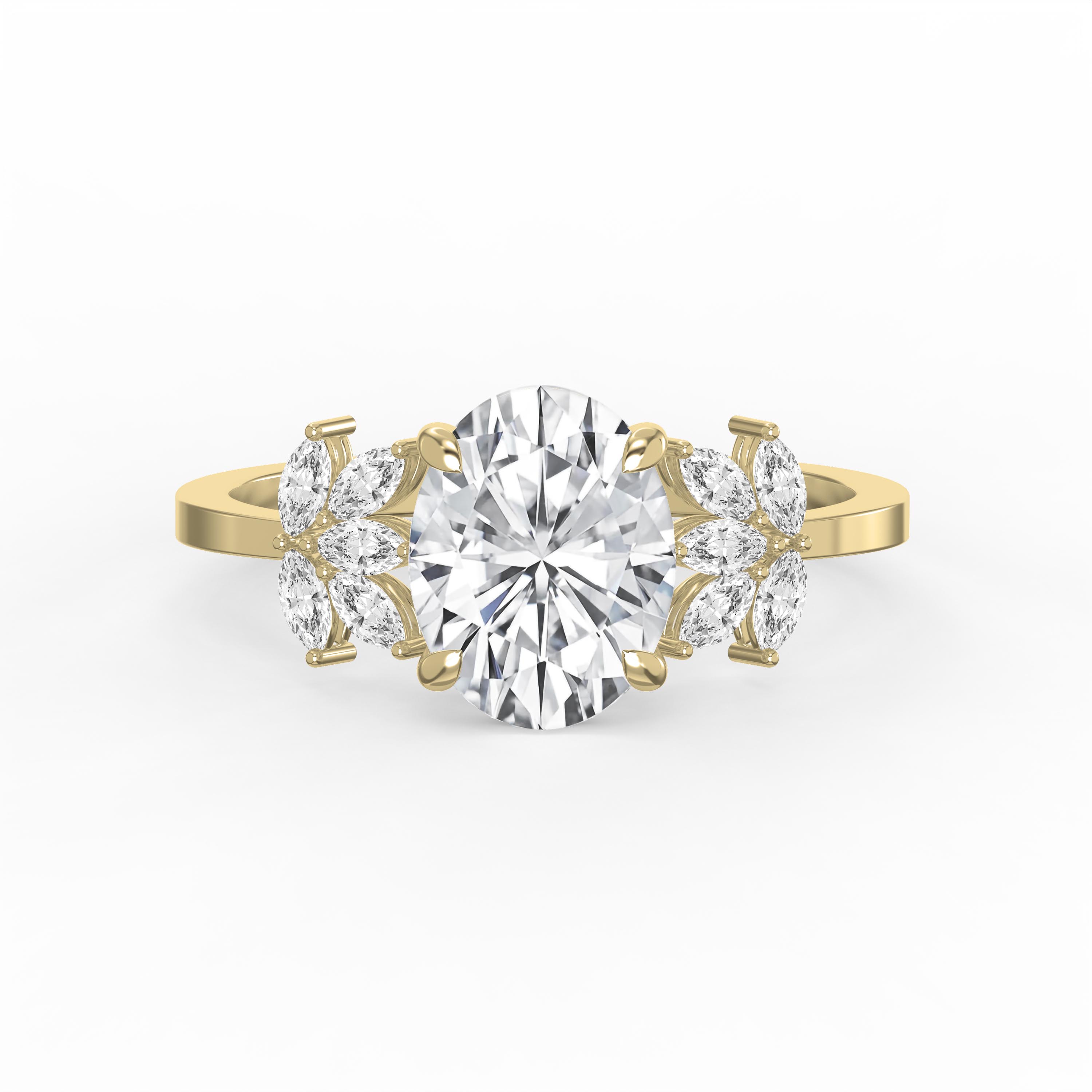 Floral Marquise Cluster Oval Diamond Engagement Ring | Lab- Grown & Platinum