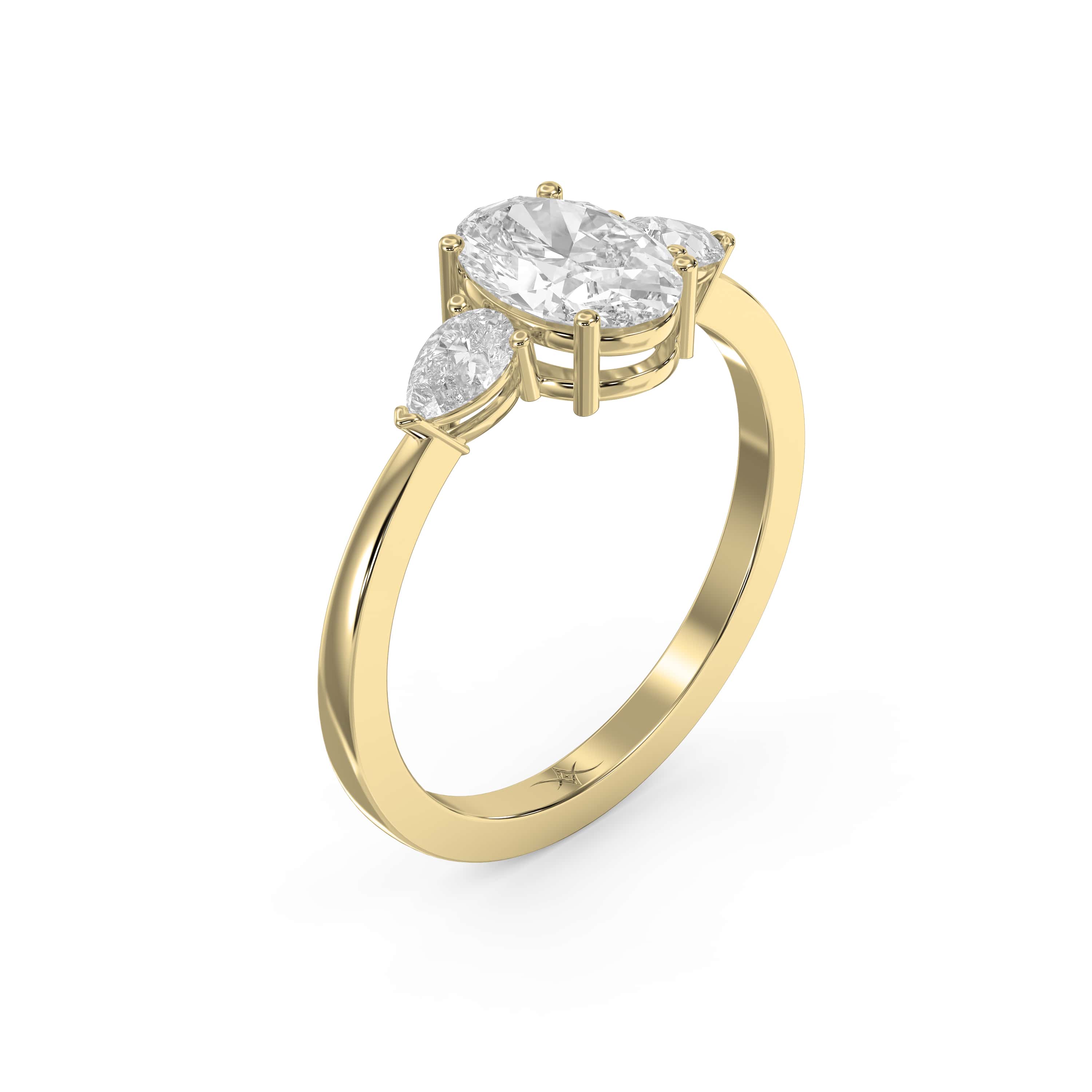 Three-Stone Diamond Ring with Oval Center & Pear Side Stones