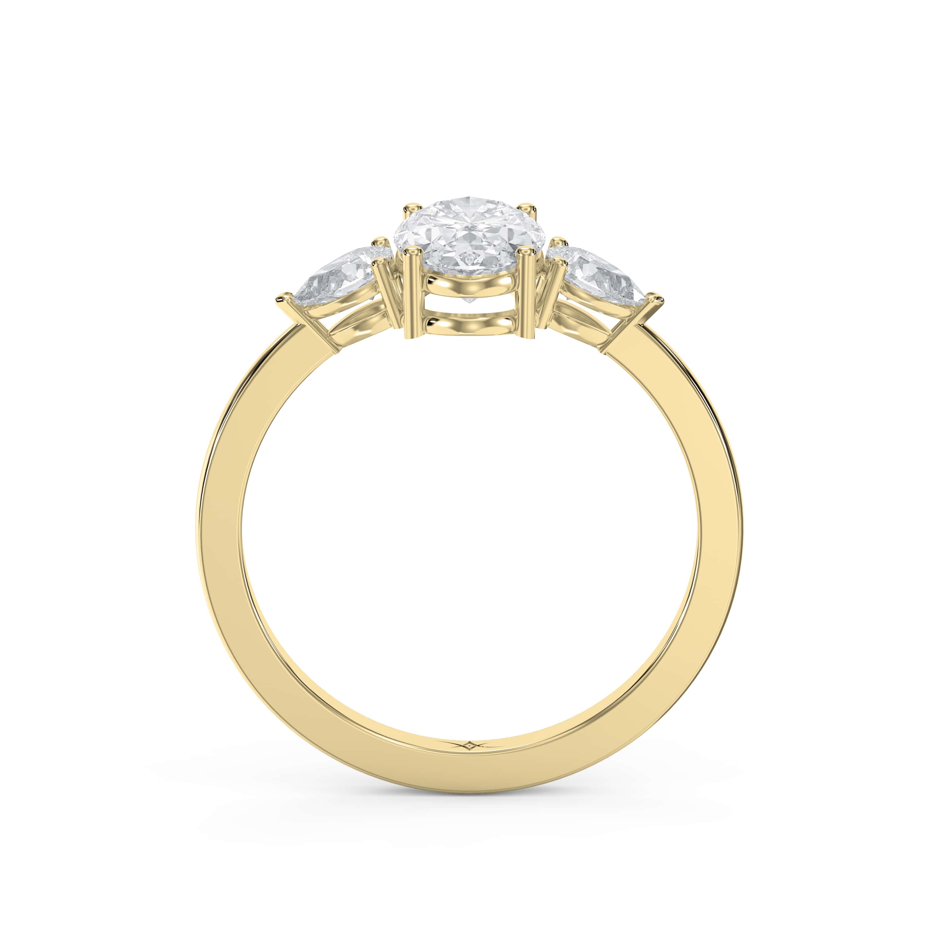 Three-Stone Diamond Ring with Oval Center & Pear Side Stones
