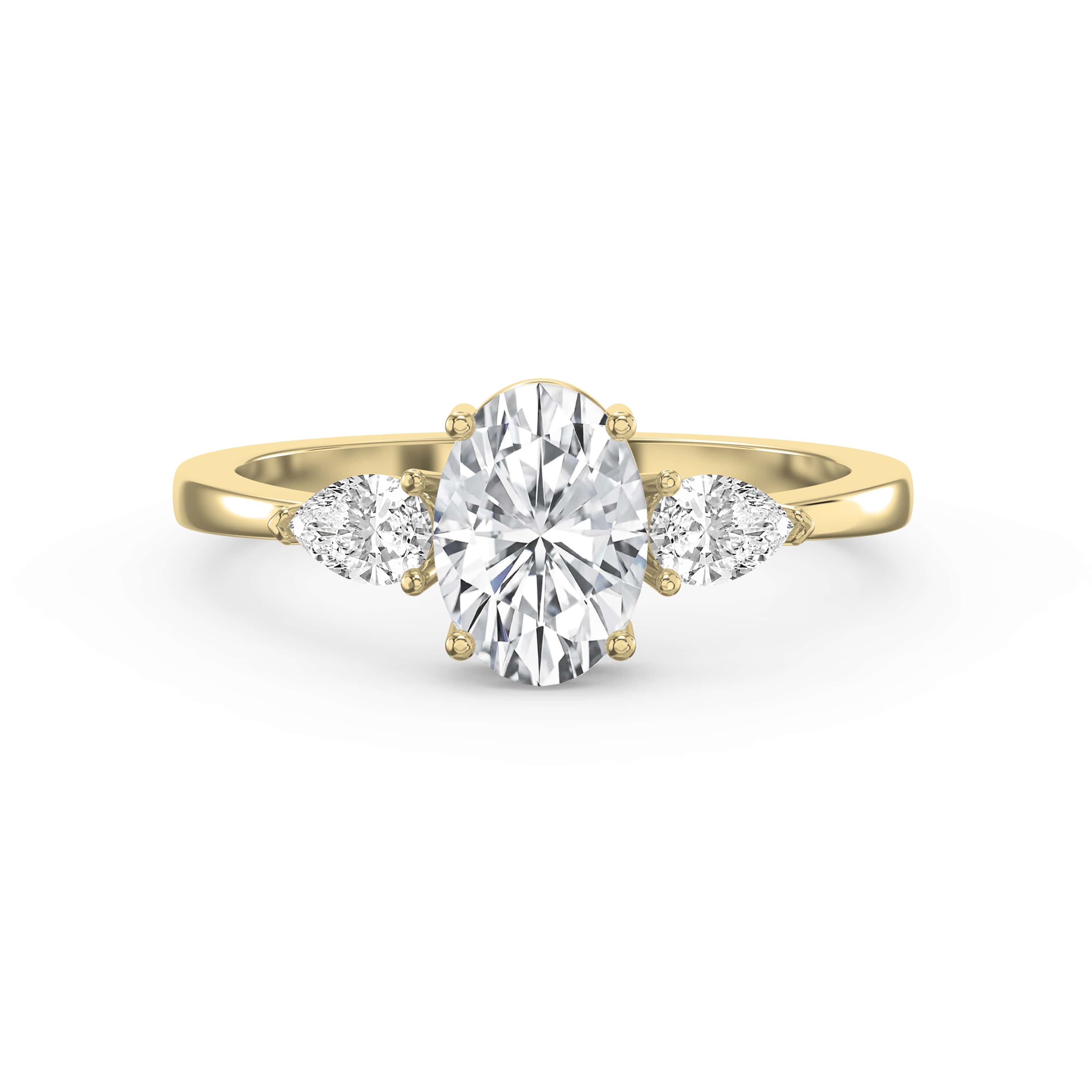 Three-Stone Diamond Ring with Oval Center & Pear Side Stones