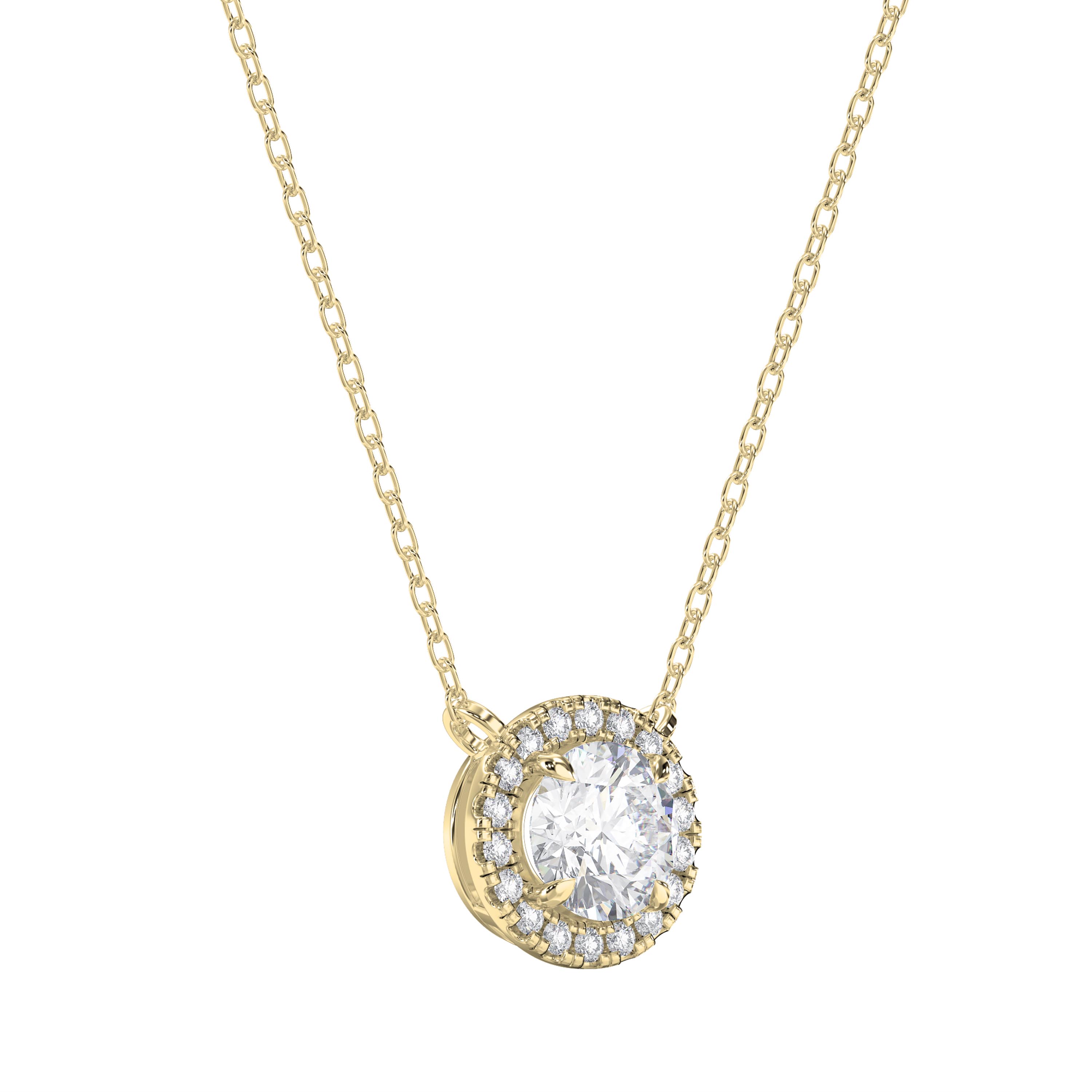 Round Shape Diamond Halo Necklace with Side Stones | Lab Grown