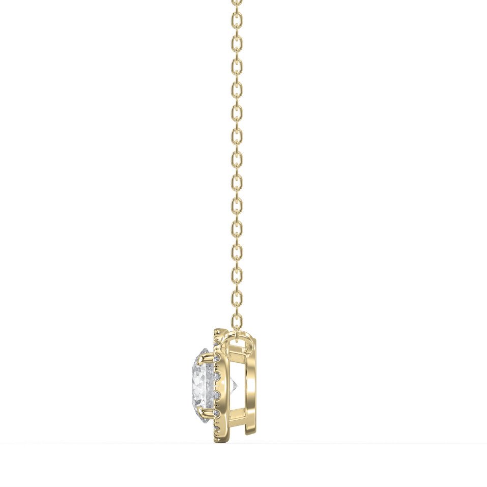Round Shape Diamond Halo Necklace with Side Stones | Lab Grown