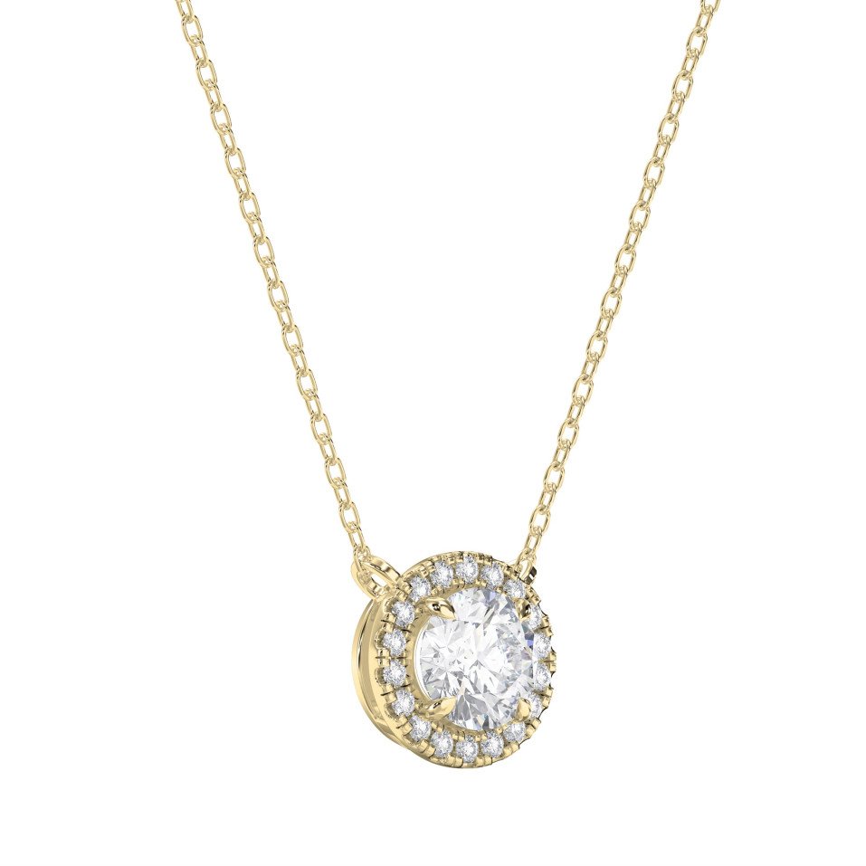 Round Shape Diamond Halo Necklace with Side Stones | Lab Grown
