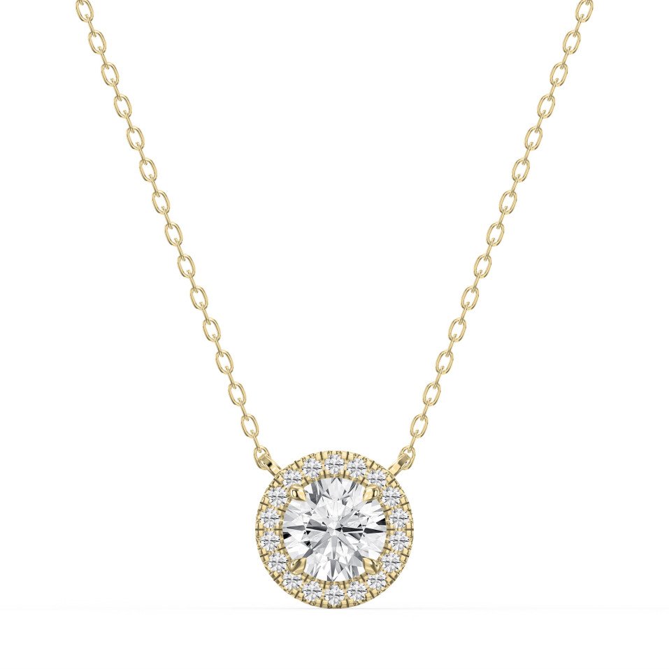 Round Shape Diamond Halo Necklace with Side Stones | Lab Grown