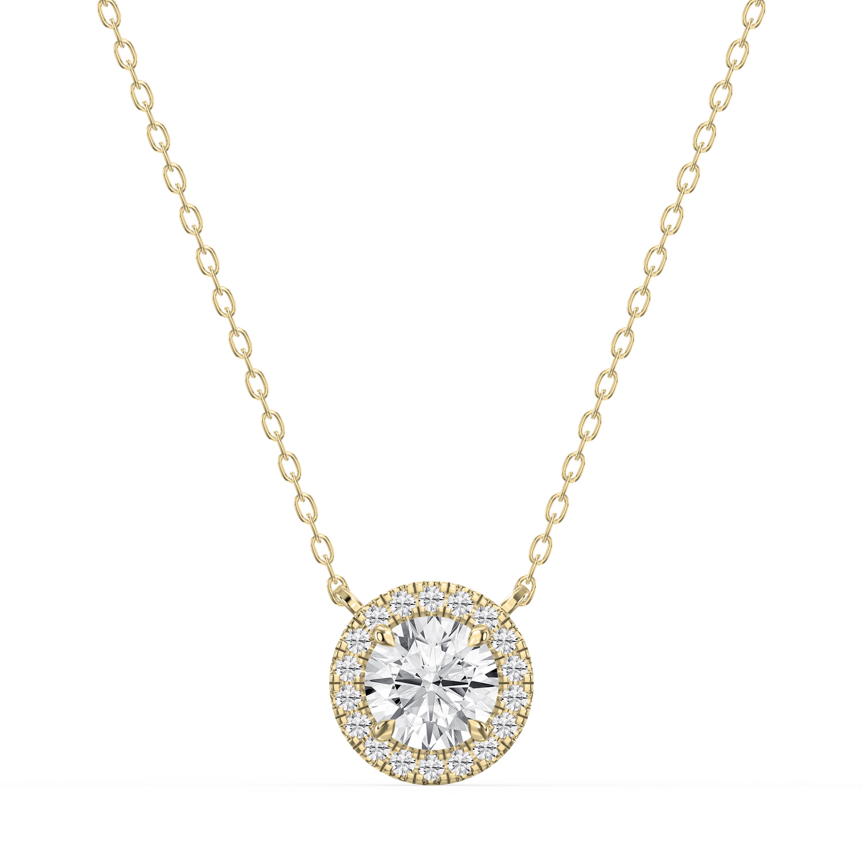 Round Shape Diamond Halo Necklace with Side Stones | Lab Grown