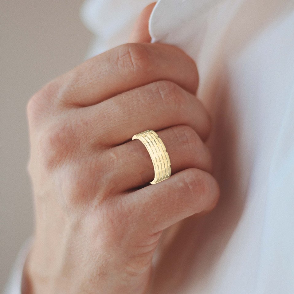 Architectural Linked Wedding Ring – Solid Gold for Men