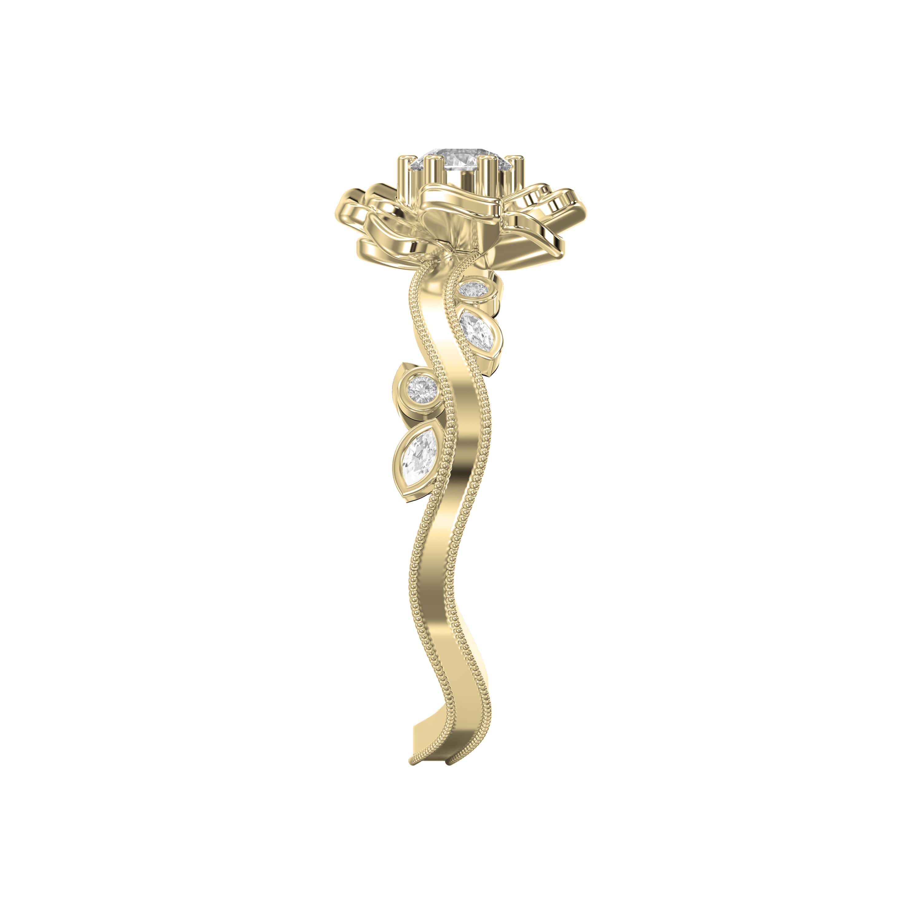 Custom Floral-Inspired Diamond Ring – Round or Square Center Diamond